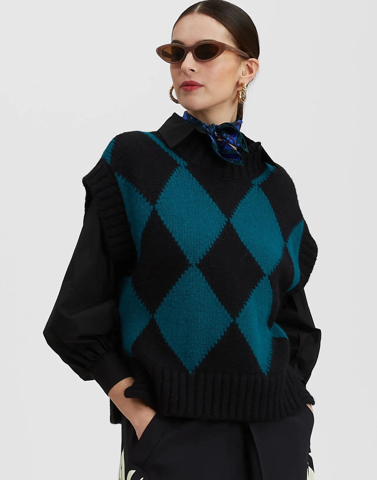 Outlet La DoubleJ Argyle GiletBlack / Green in Wool