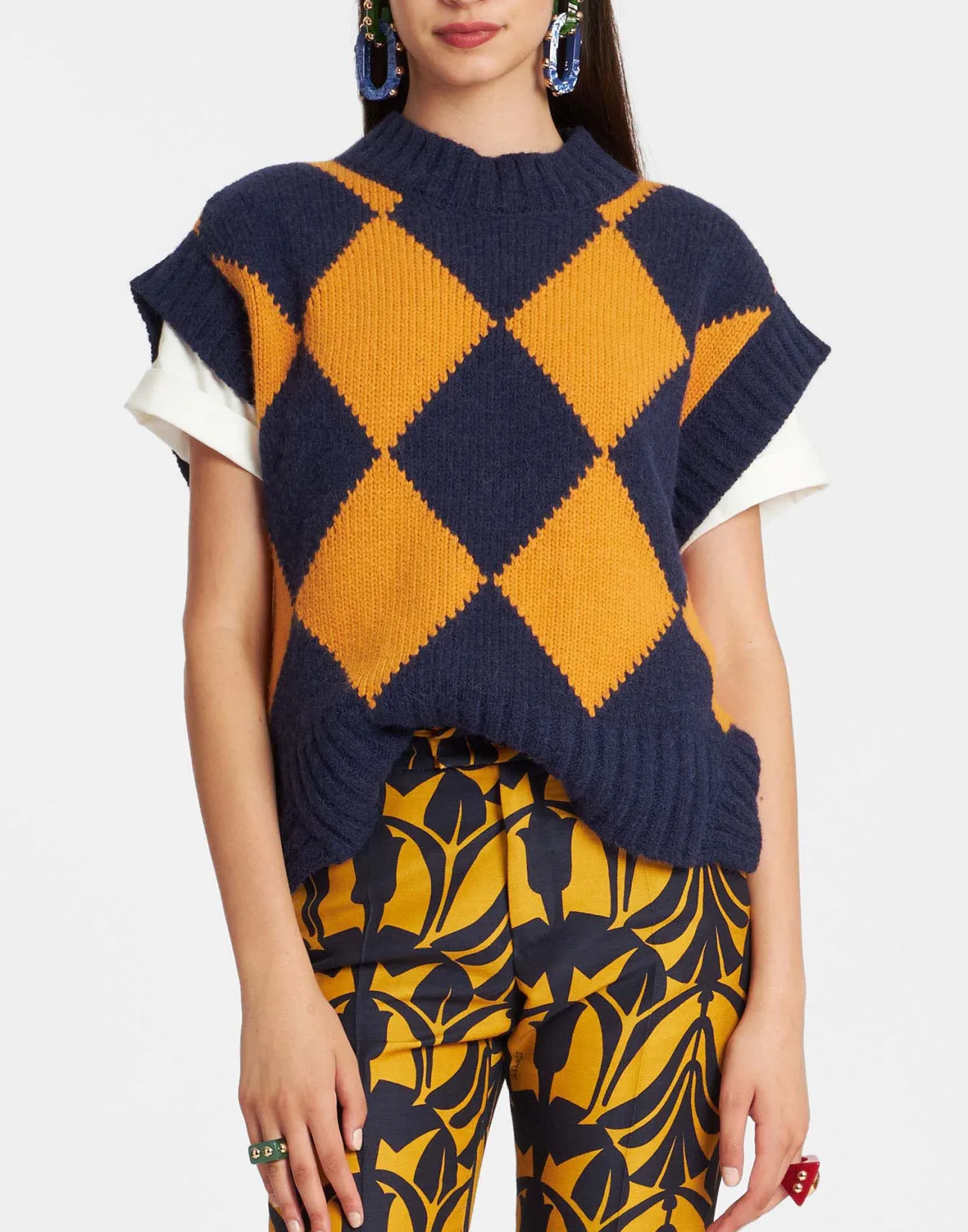 Online La DoubleJ Argyle GiletNavy & Yellow in Wool