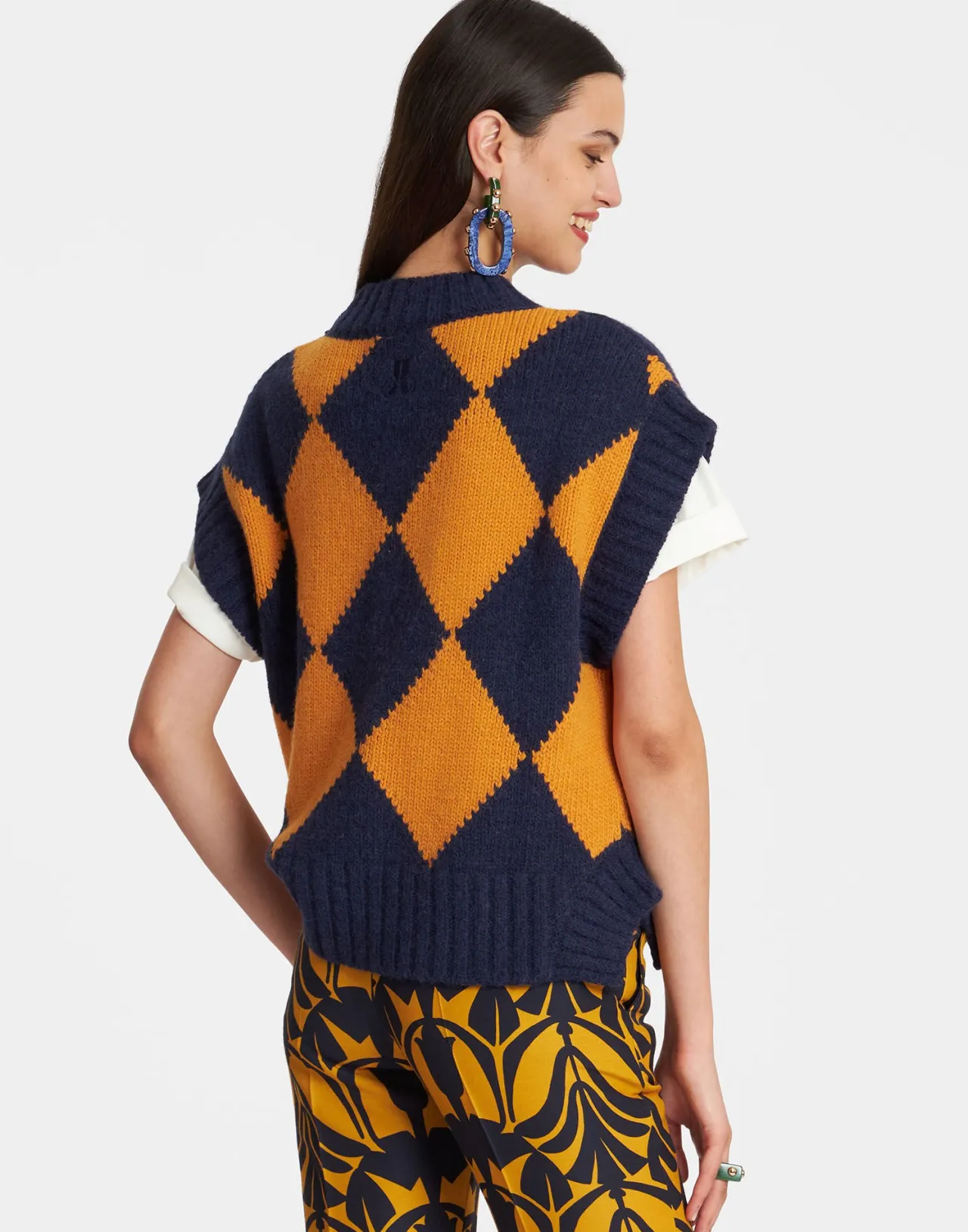 Online La DoubleJ Argyle GiletNavy & Yellow in Wool