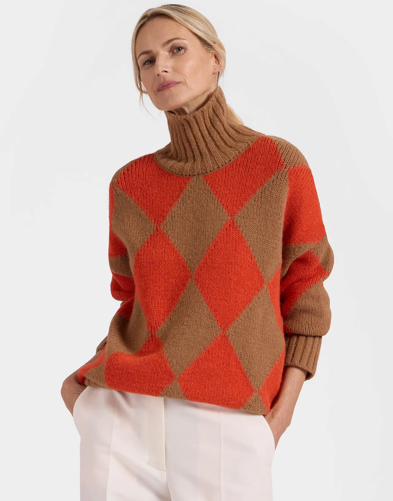 Outlet La DoubleJ Argyle SweaterCamel/Orange in Wool