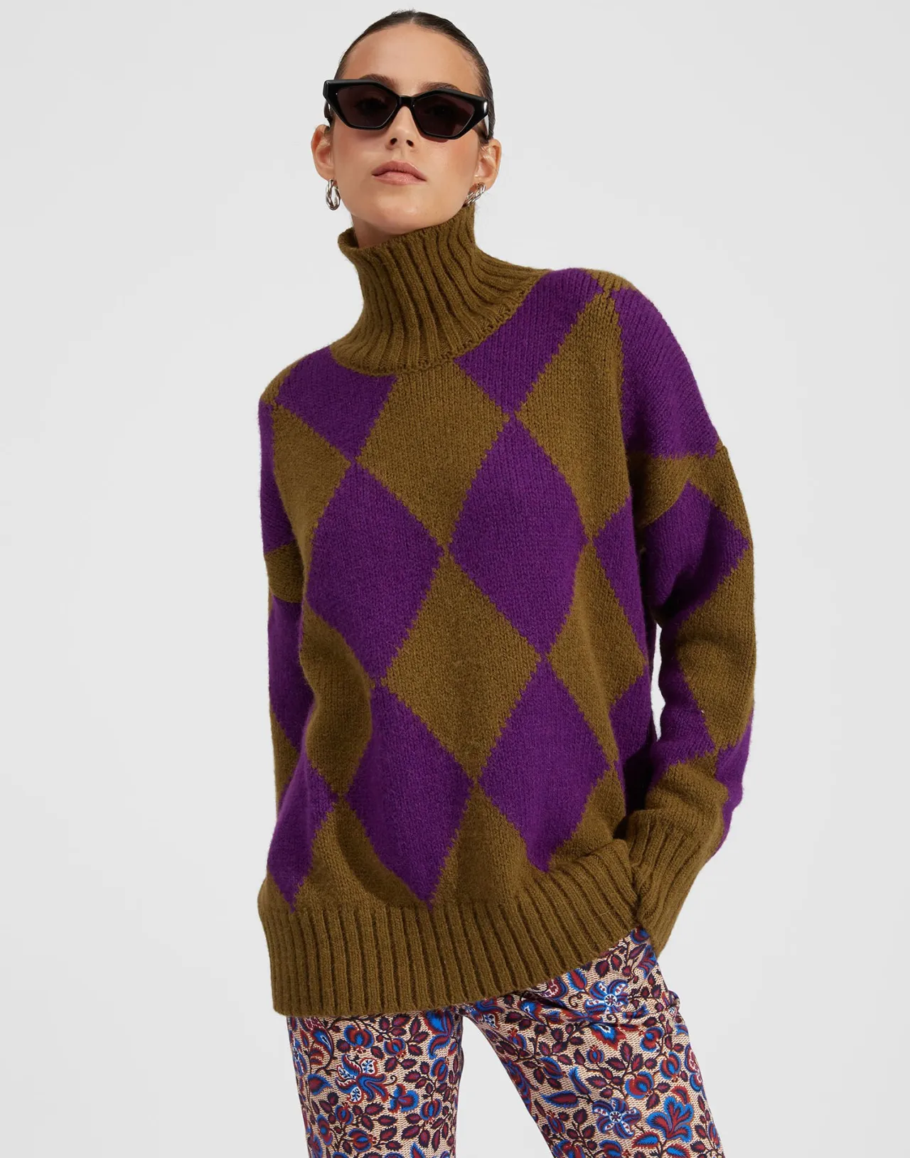 Outlet La DoubleJ Argyle SweaterGreen/Purple in Wool