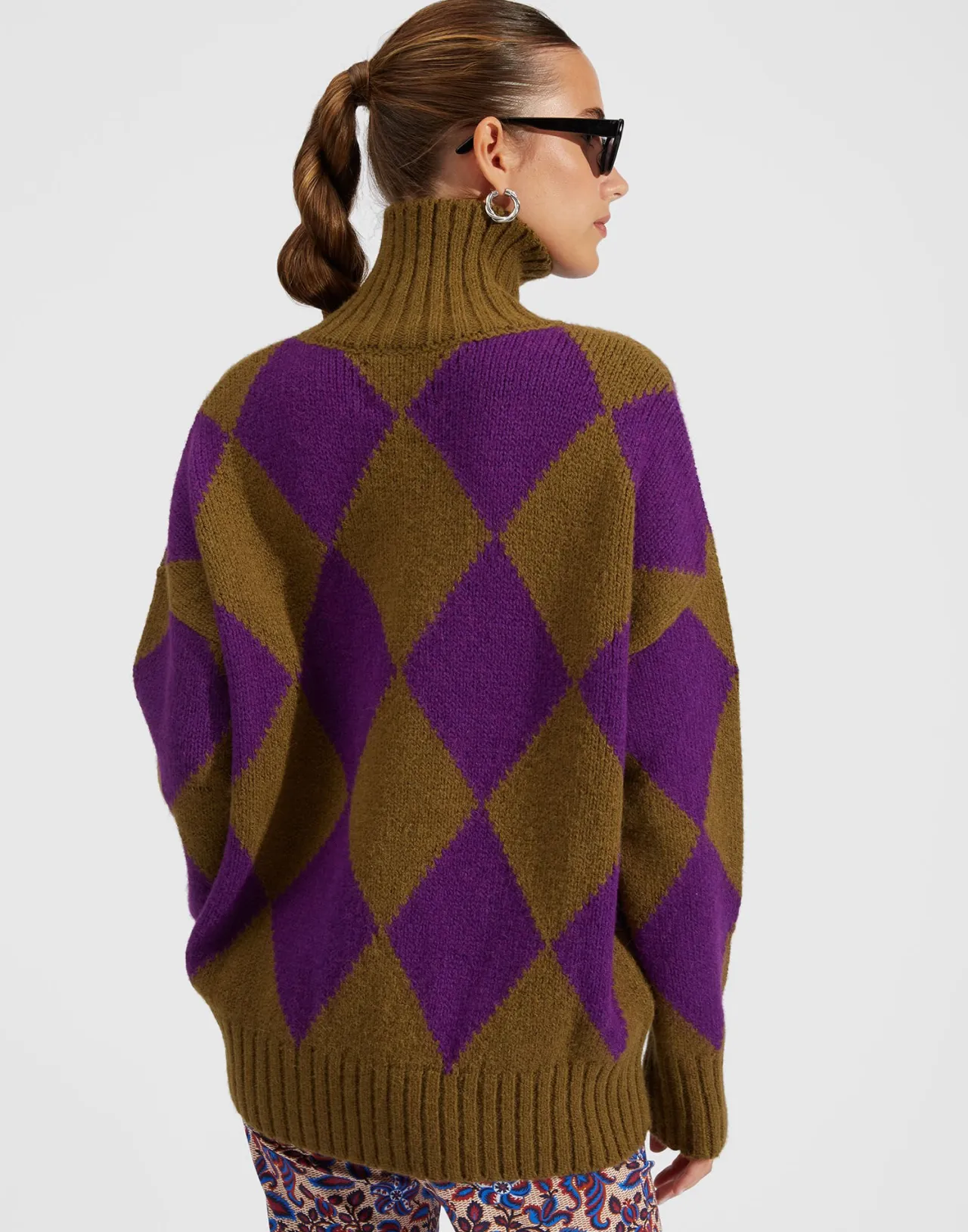 Outlet La DoubleJ Argyle SweaterGreen/Purple in Wool