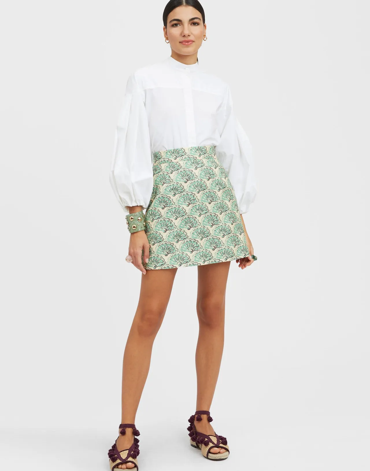 Outlet La DoubleJ Baia Mini SkirtFans Mint in Shot Cotton