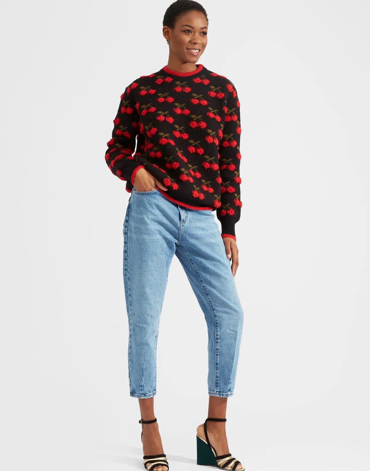 Fashion La DoubleJ Cherry SweaterBlack / Red in Wool