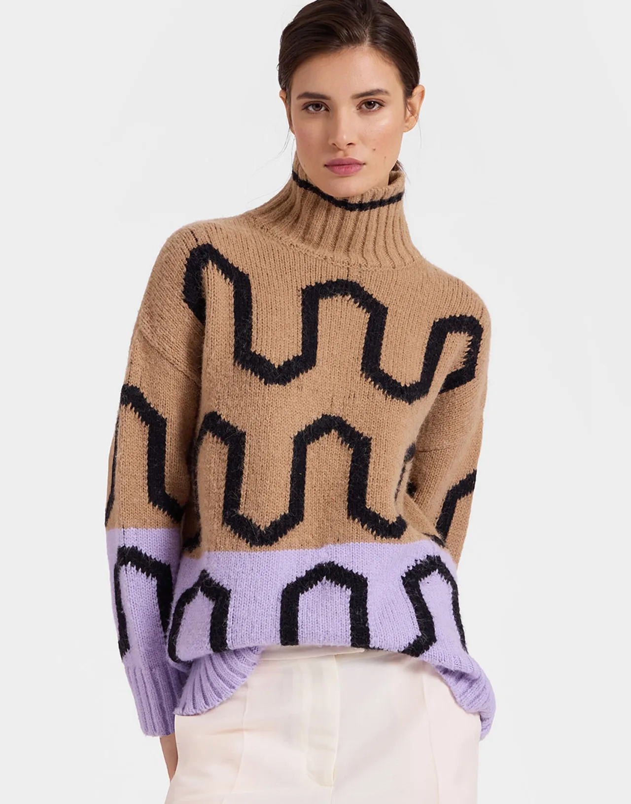 Store La DoubleJ Comber TurtleneckCamel & Lilac in Wool