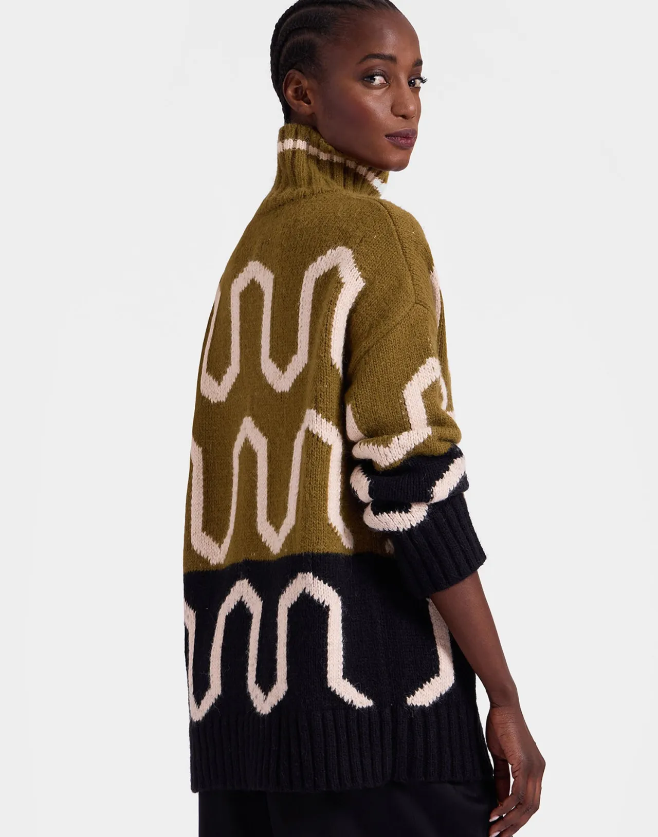 New La DoubleJ Comber TurtleneckGreen & Black in Wool