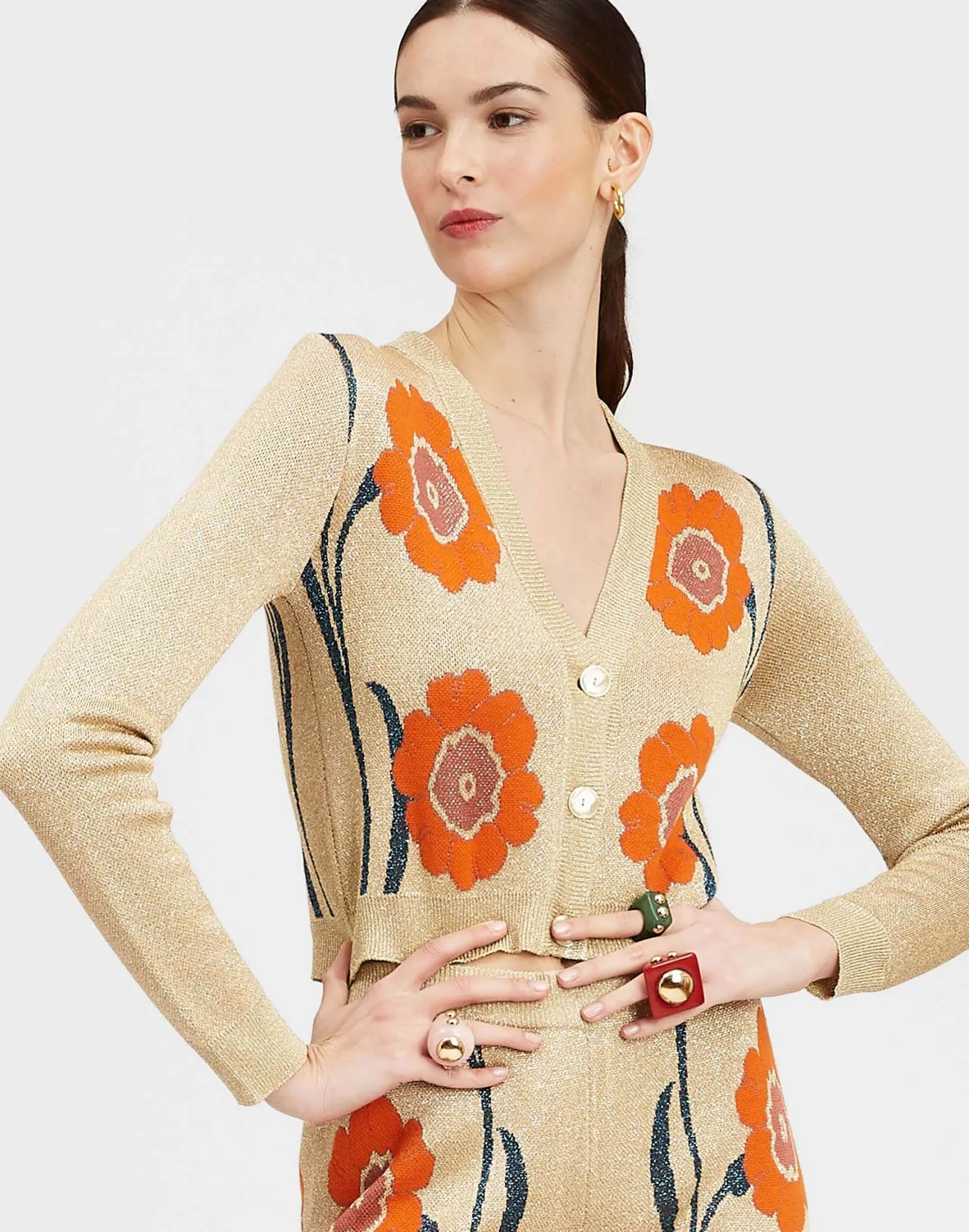 Best Sale La DoubleJ Daisychain Mini CardiganOrange & Gold in Jacquard Lurex