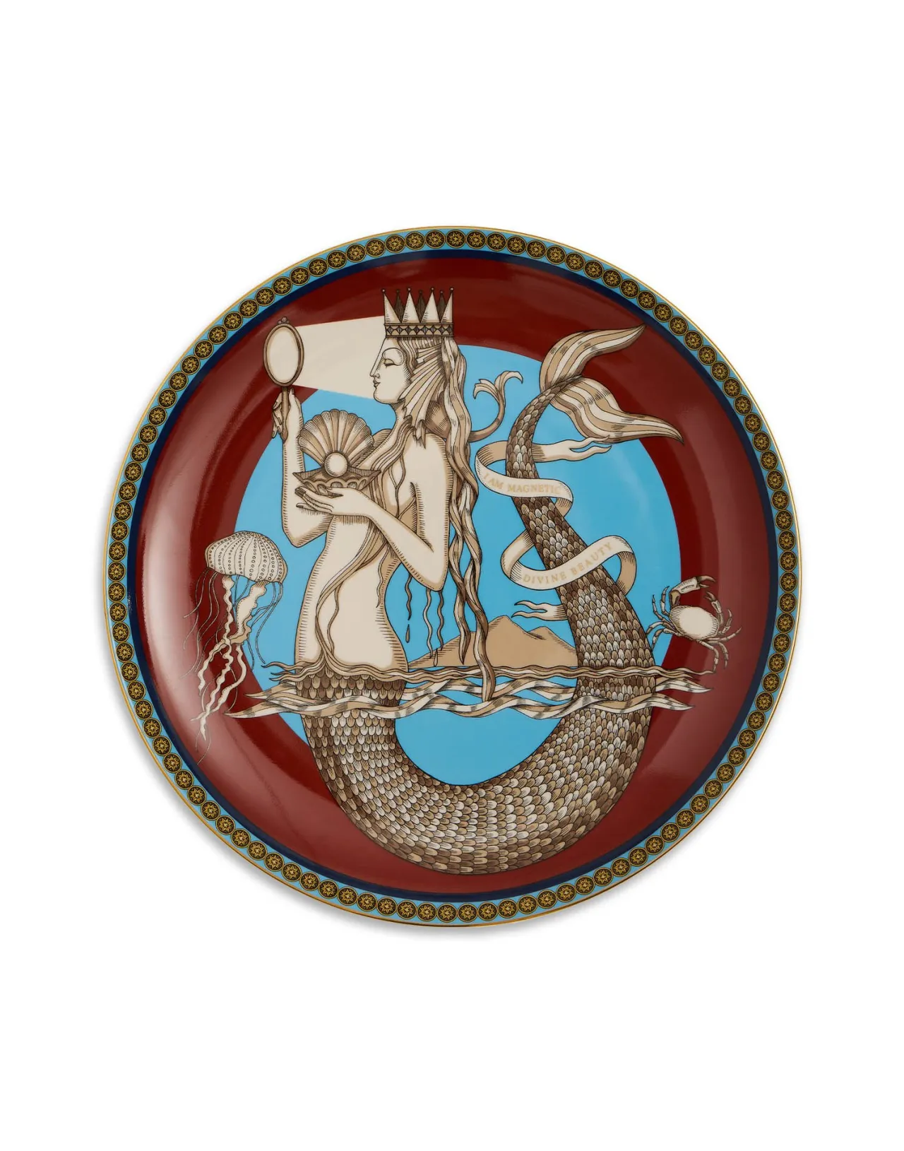 Hot La DoubleJ Decorative PlateThe Mermaid Bordeaux in Porcelain