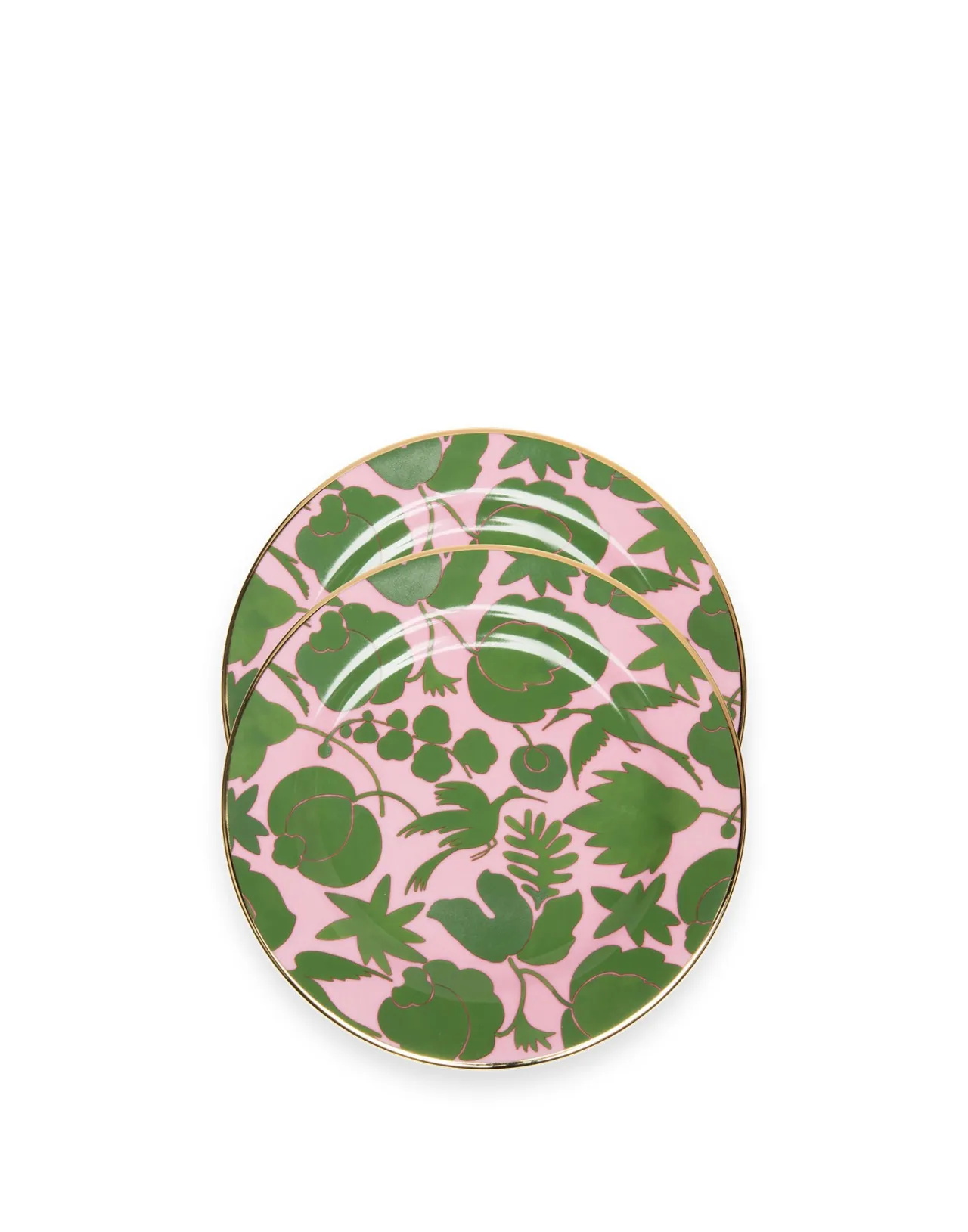 Hot La DoubleJ Dessert Plate Set of 2Wildbird Rosa/Verde in Porcelain