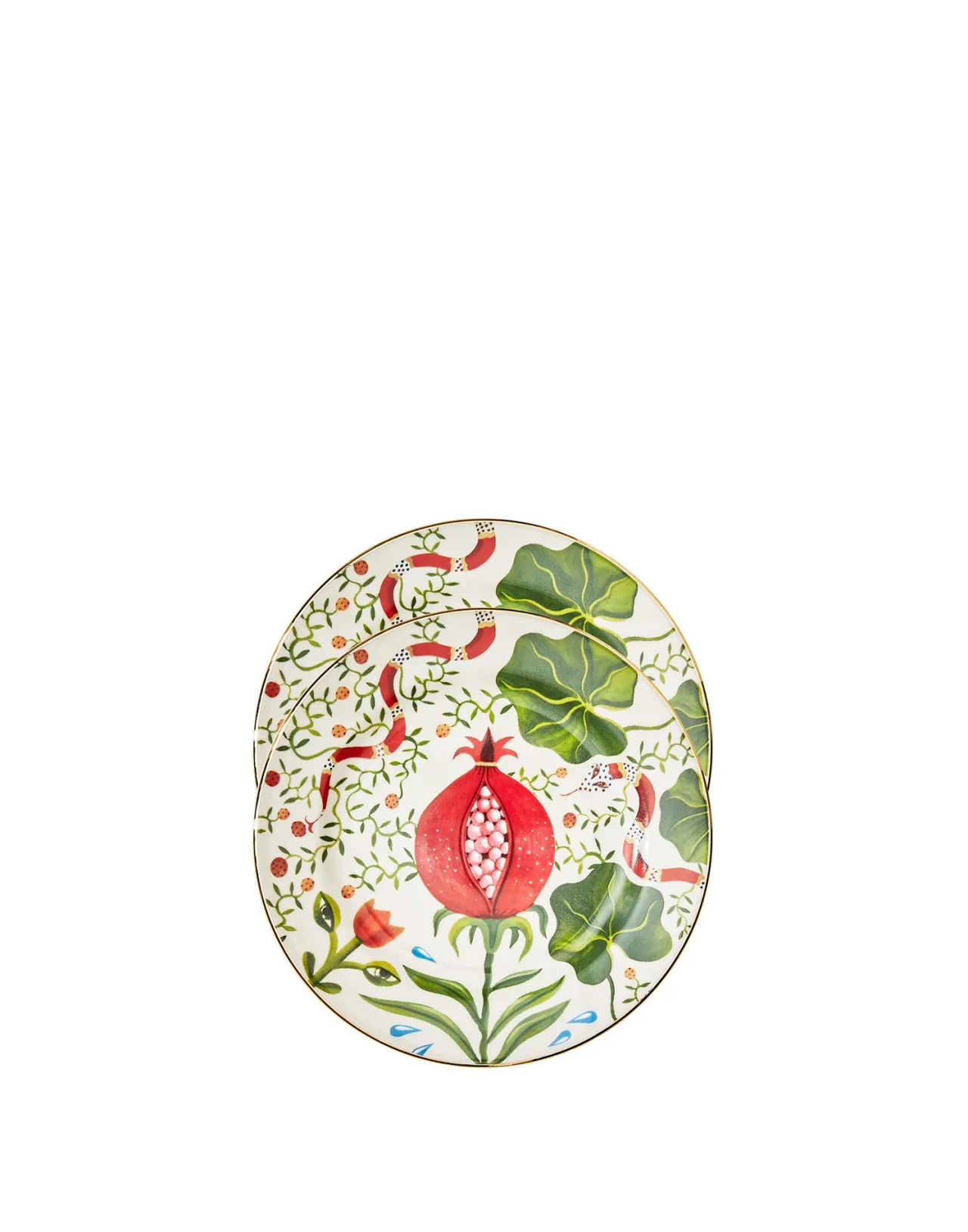 Clearance La DoubleJ Dessert Plates Set of 2Pomegranate in Porcelain