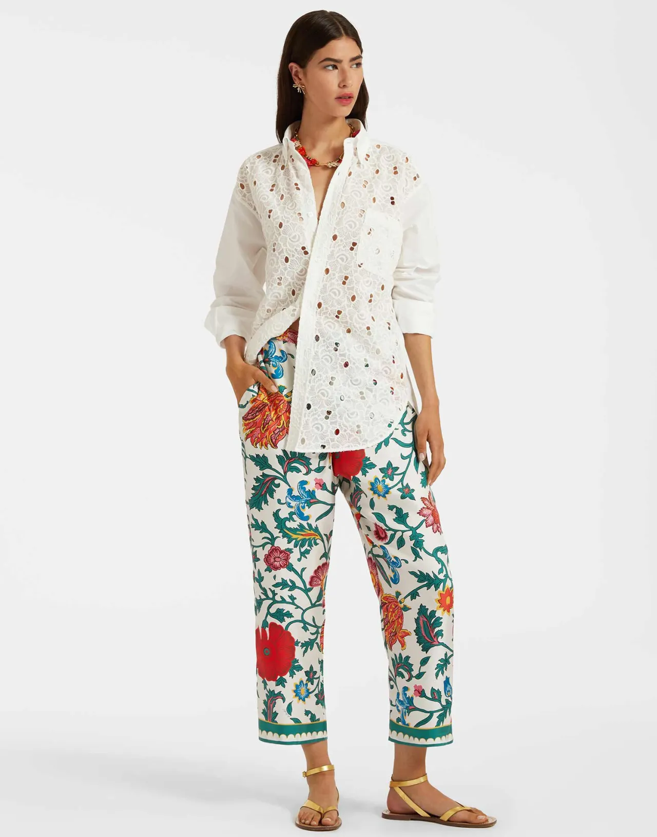 Outlet La DoubleJ Drawstring PantsDragonflower Multicolor in Silk Twill