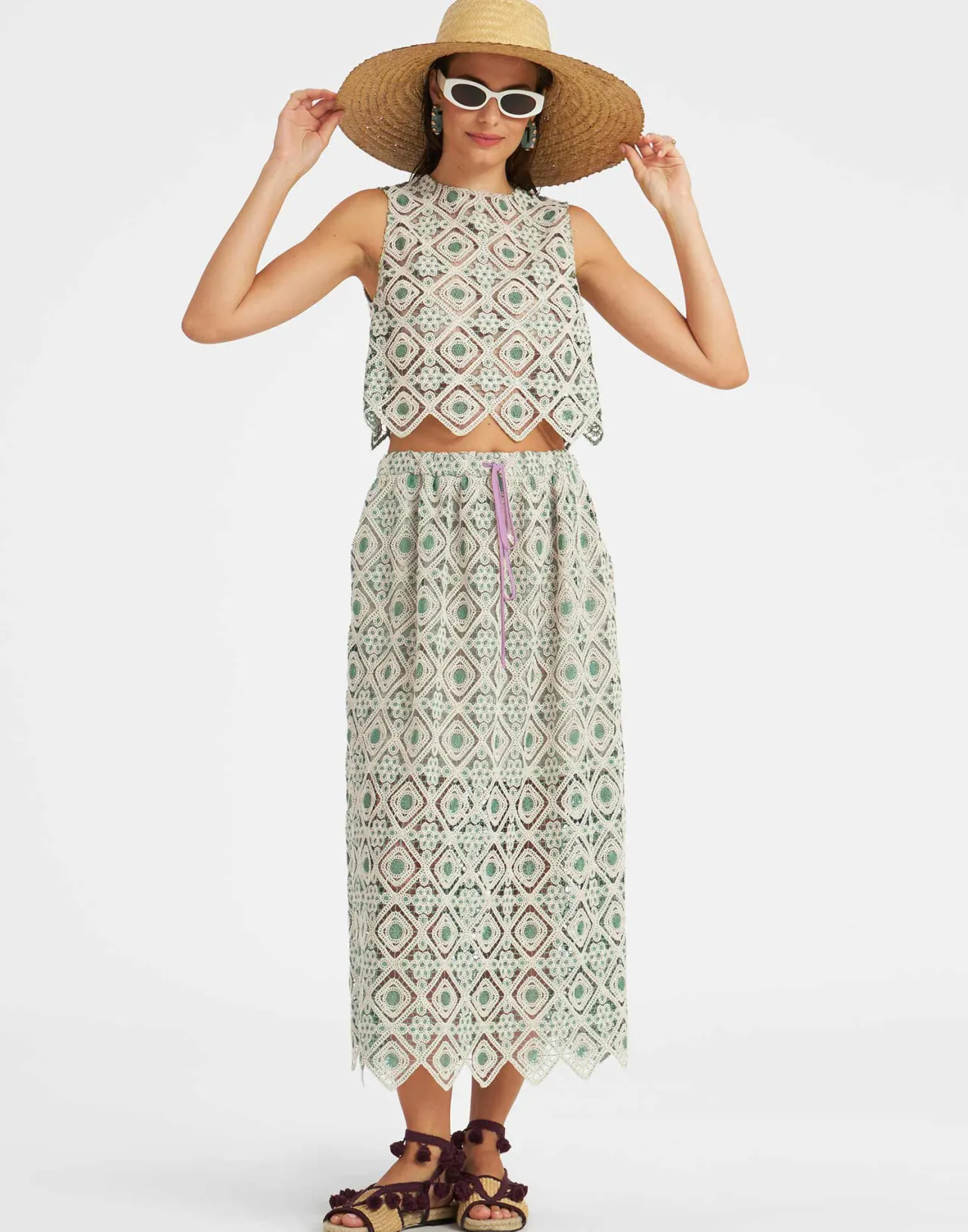 Cheap La DoubleJ Drawstring SkirtAgua Cream in Macramé