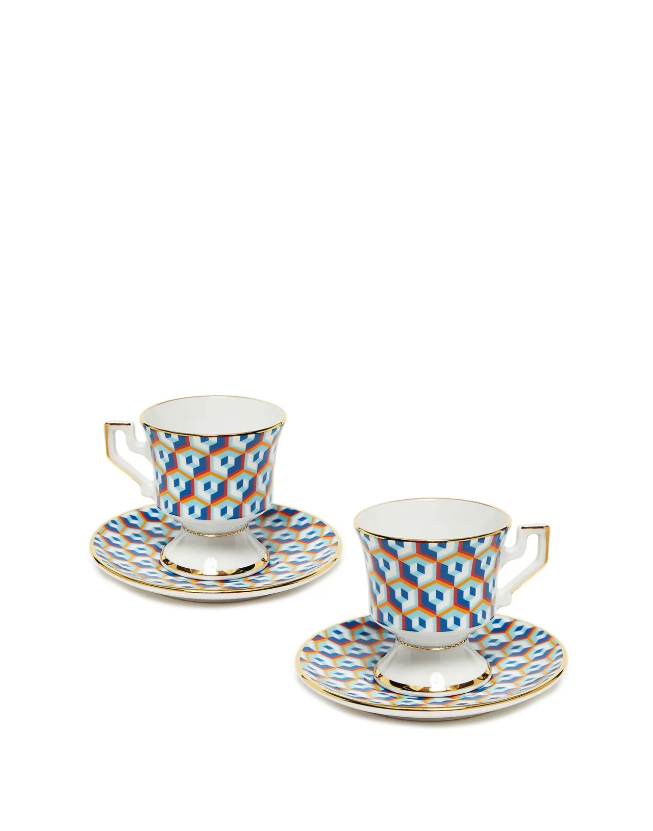 New La DoubleJ Espresso Cup & Saucer Set of 2Cubi Blu in Porcelain