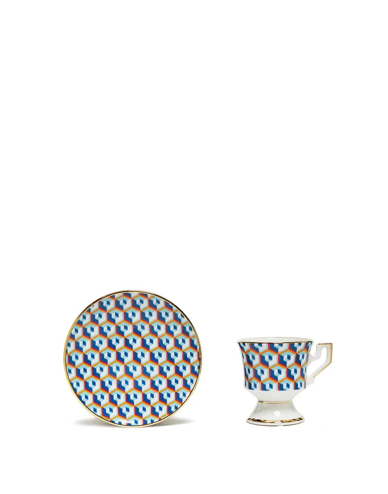New La DoubleJ Espresso Cup & Saucer Set of 2Cubi Blu in Porcelain