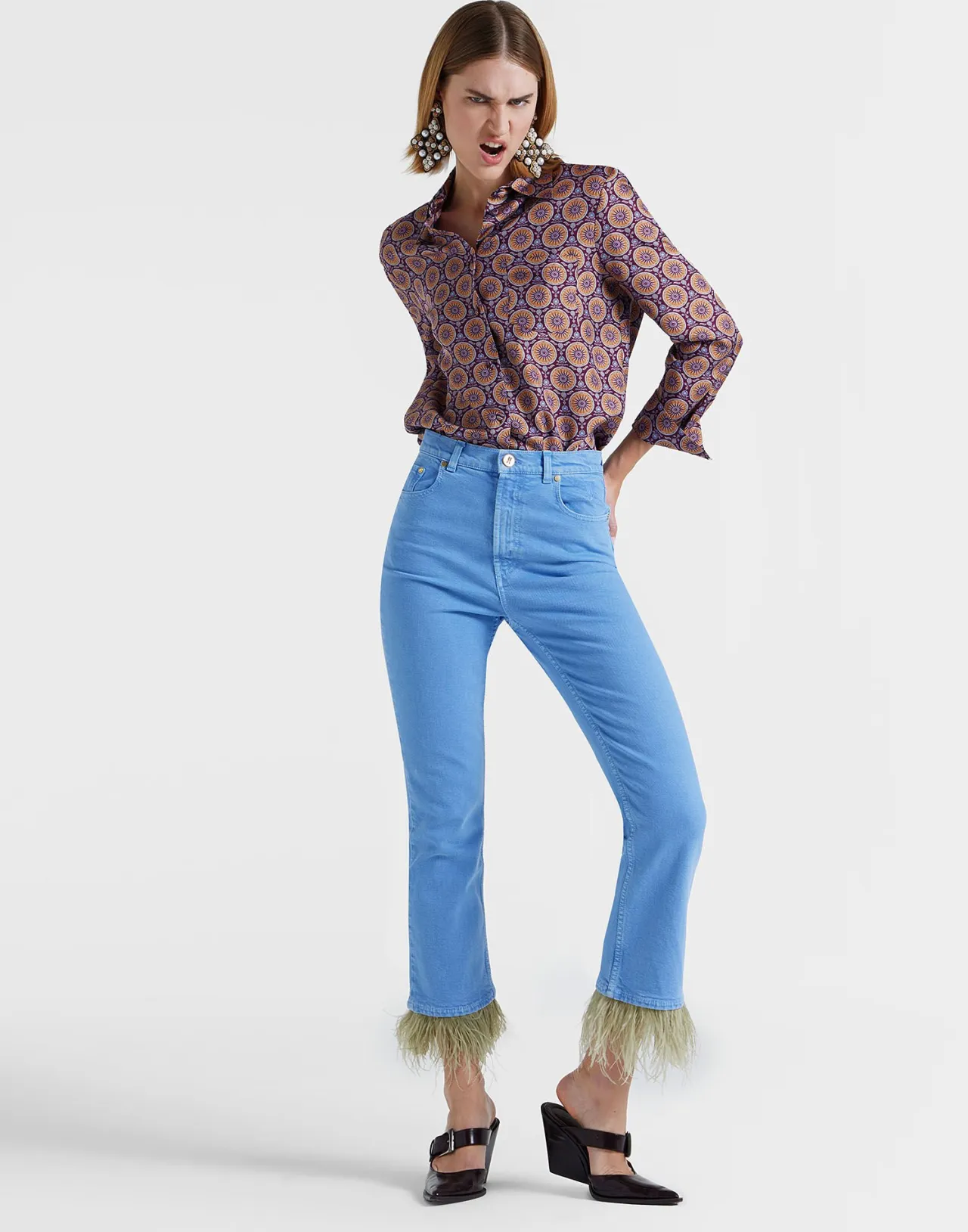 Best Sale La DoubleJ Fancy Crop Jeans (With Feathers)Light Blue in Denim