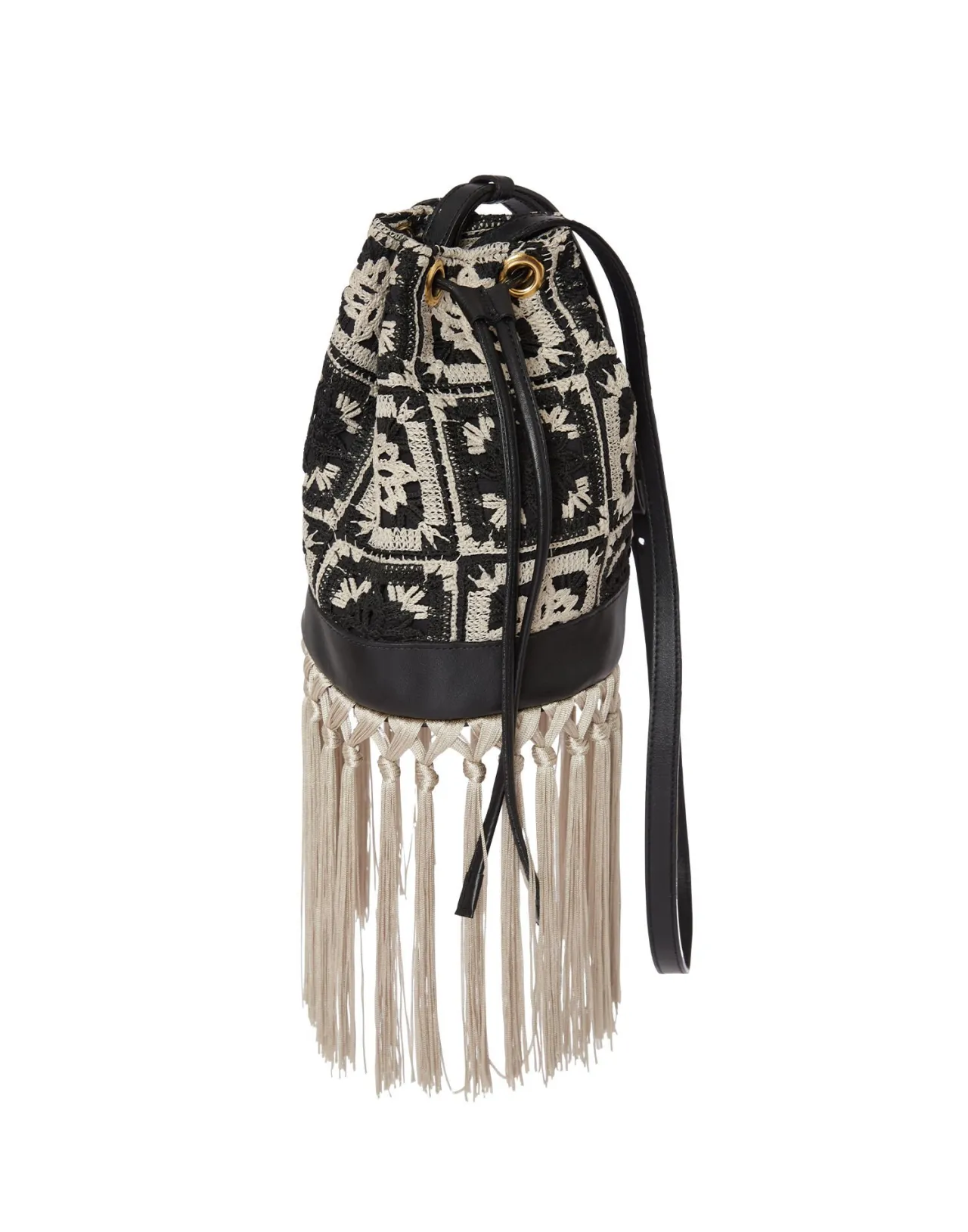 Hot La DoubleJ Feria Crossbody BagMini Tiles Black in Macramé