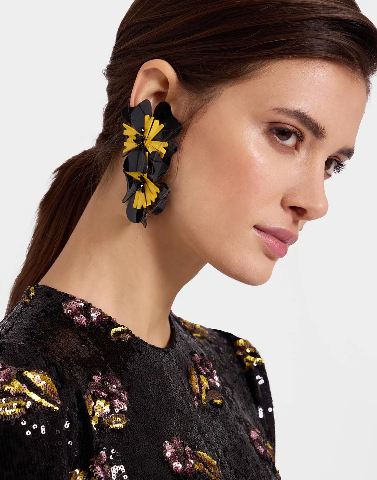 Sale La DoubleJ Flora EarringsSolid Black in Macro Pansy