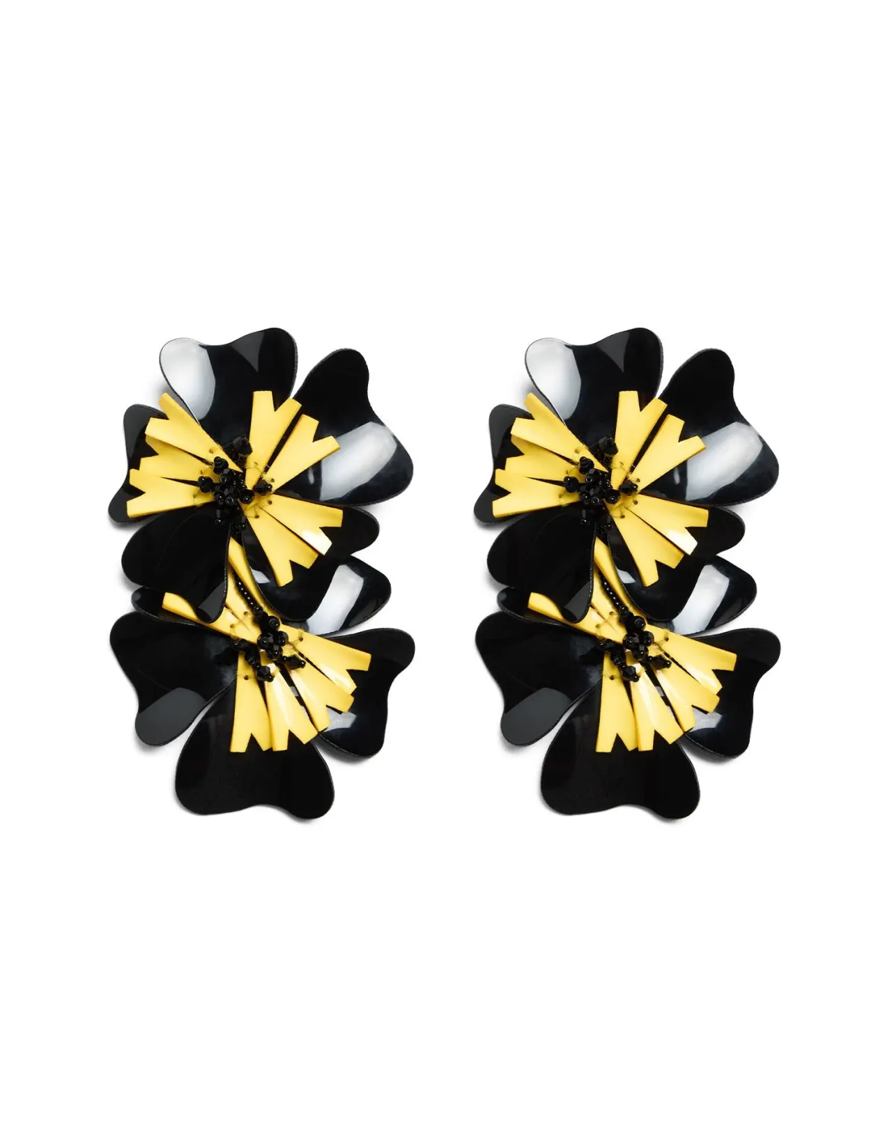 Sale La DoubleJ Flora EarringsSolid Black in Macro Pansy