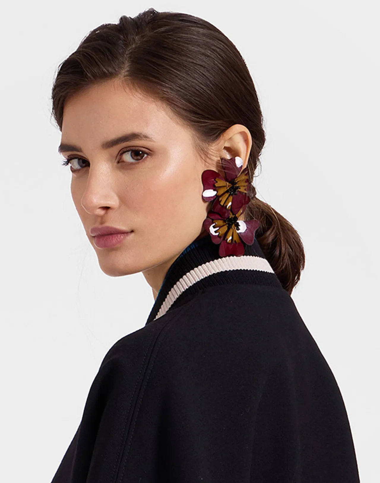 Cheap La DoubleJ Flora EarringsSolid Burgundy in Macro Pansy