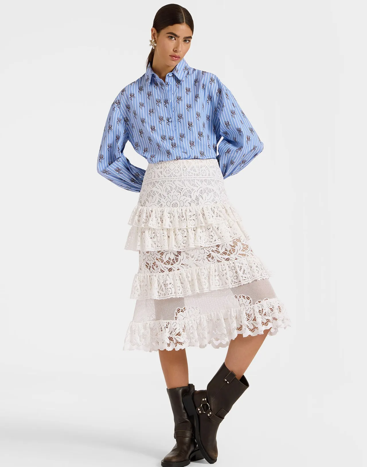 Cheap La DoubleJ Footloose Lacey SkirtWhite in Cotton Lace