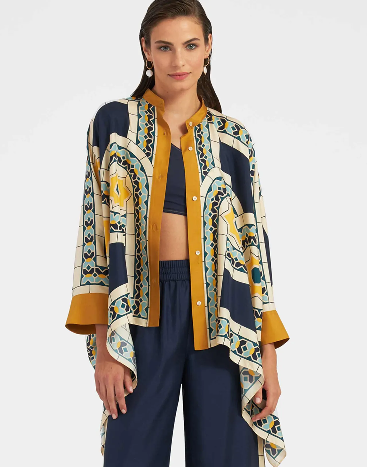 Best Sale La DoubleJ Foulard ShirtMudejar Placée Blue in Silk Twill