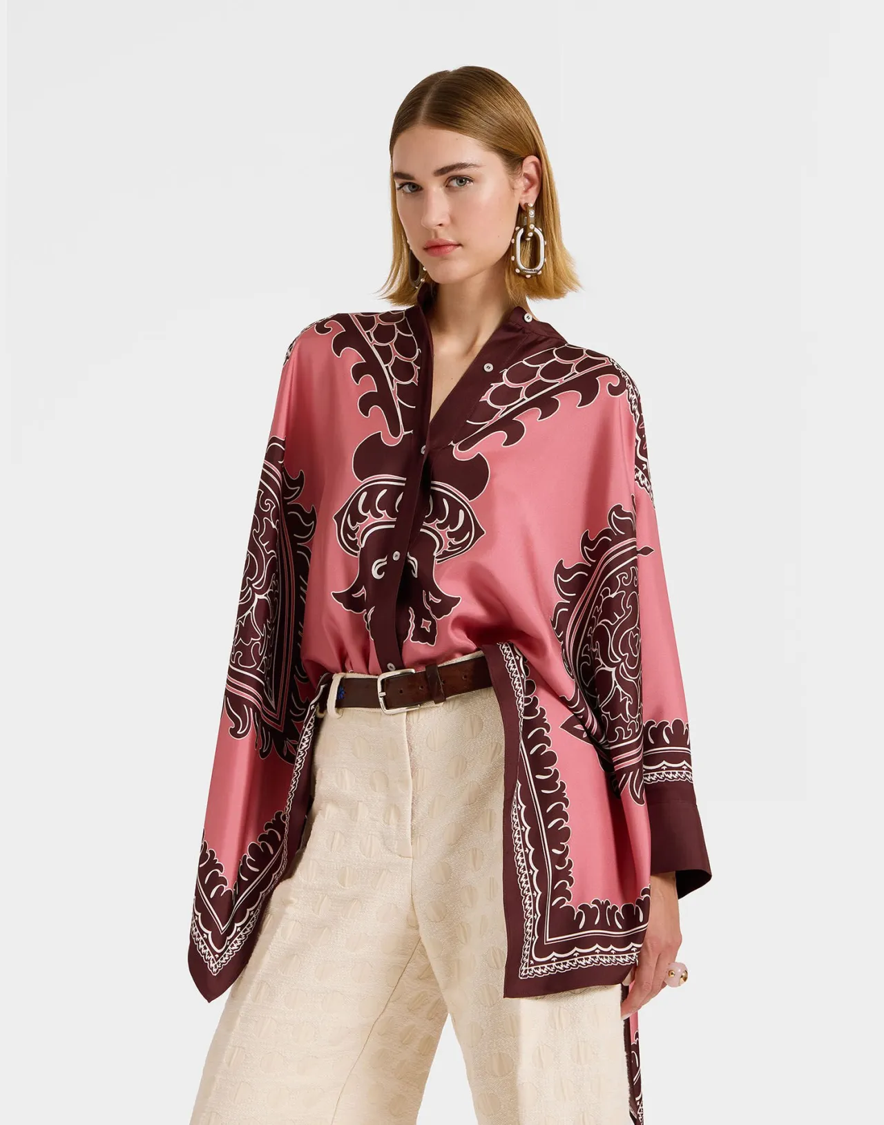 Online La DoubleJ Foulard ShirtOltrarno Placée Pink in Silk Twill