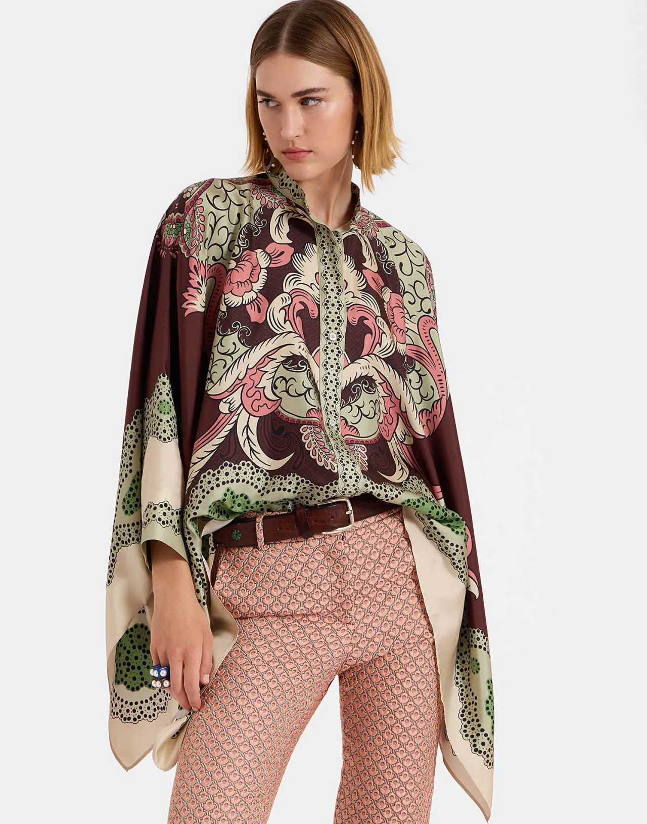 Best Sale La DoubleJ Foulard ShirtPortal Placée Brown in Silk Twill