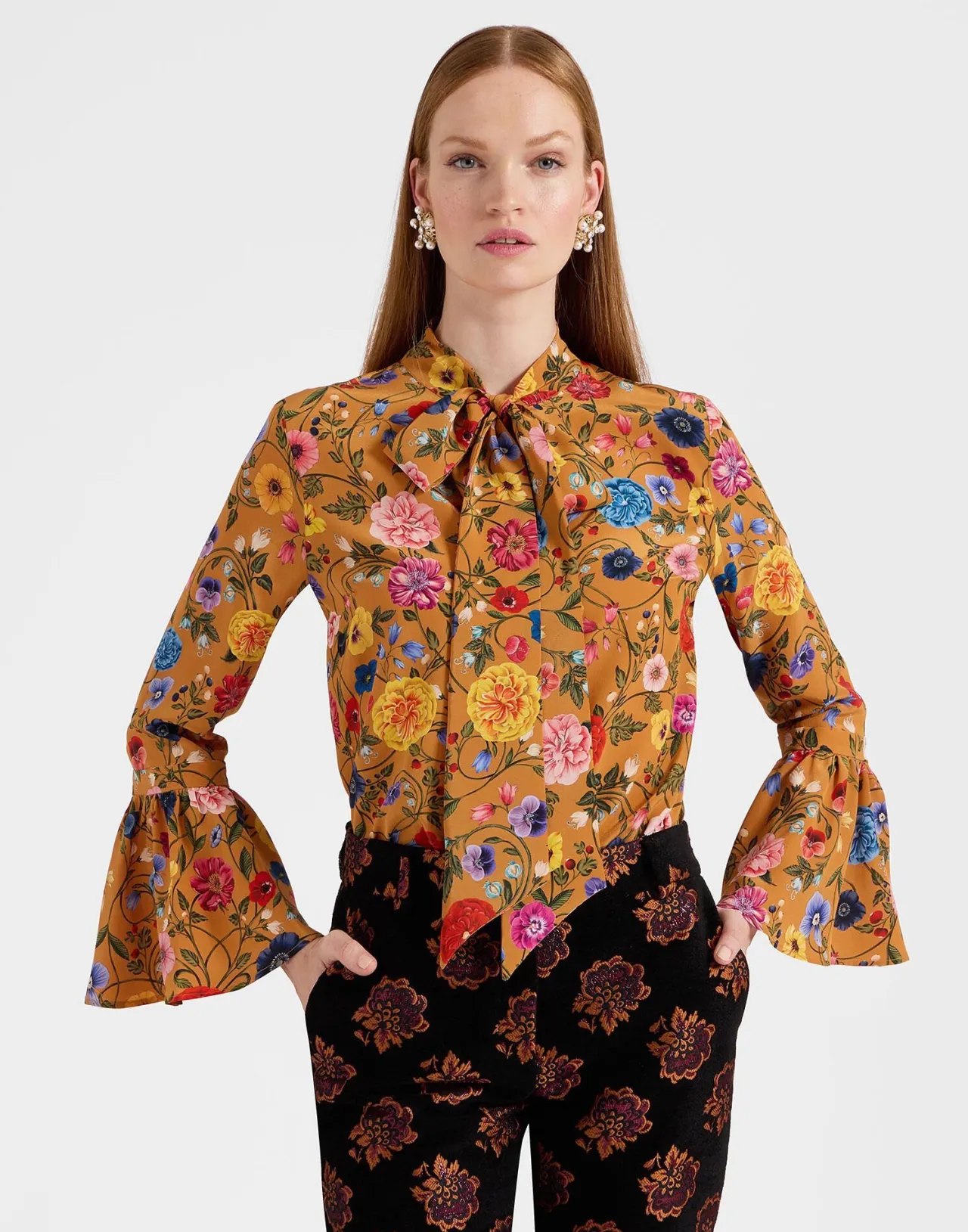 Sale La DoubleJ Happy Wrist TopBotticelli Rust in Crepe De Chine Silk