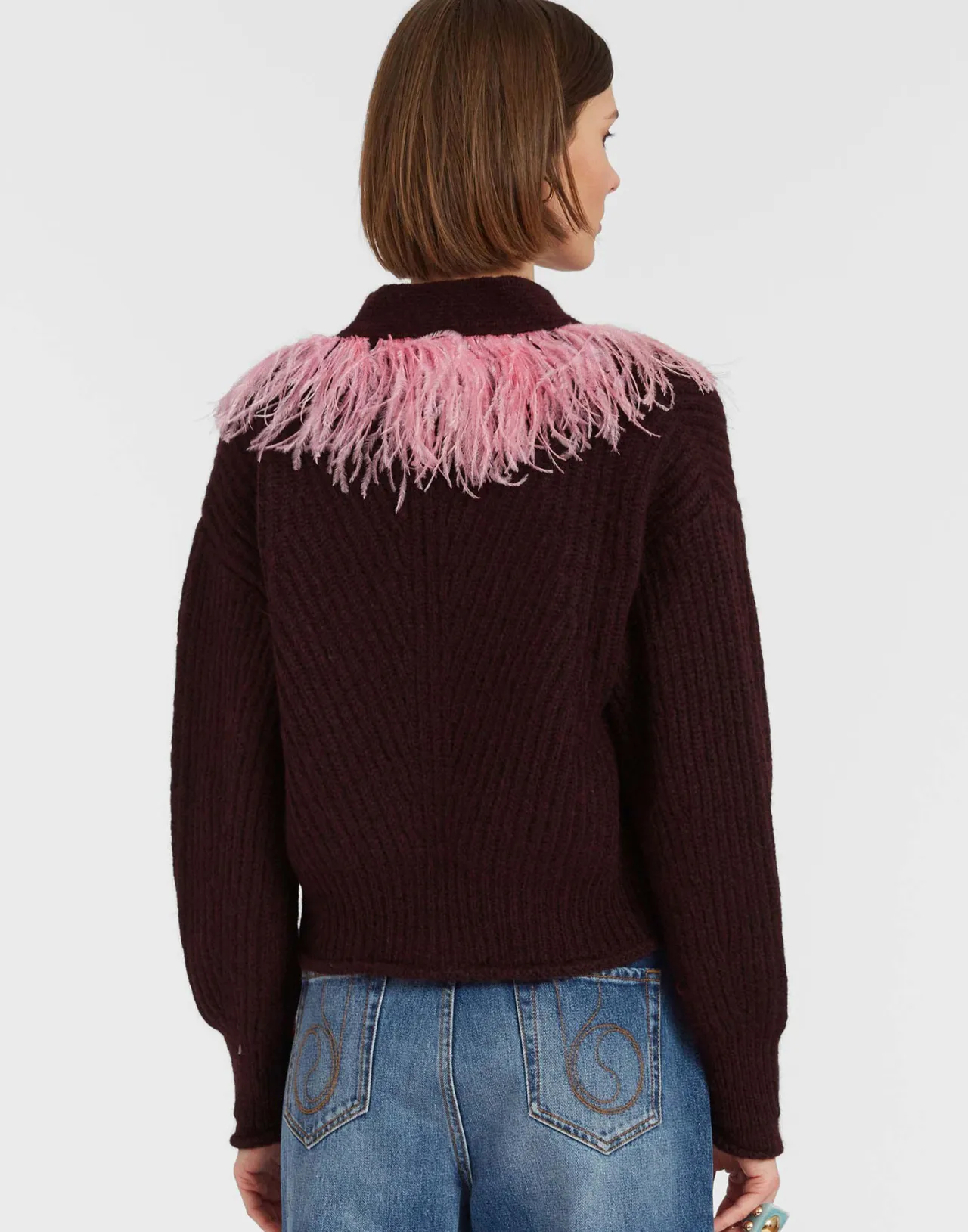 Online La DoubleJ High Kick CardiganBordeaux in Wool With Feathers