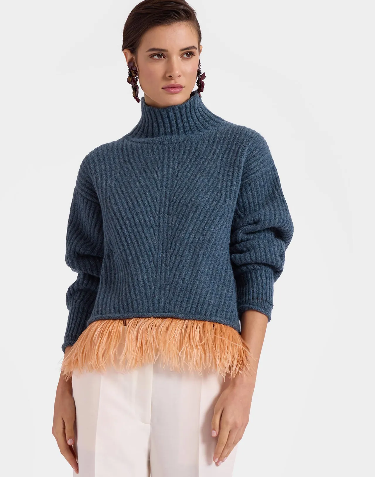 Flash Sale La DoubleJ High Kick SweaterBlue in Wool With Feathers