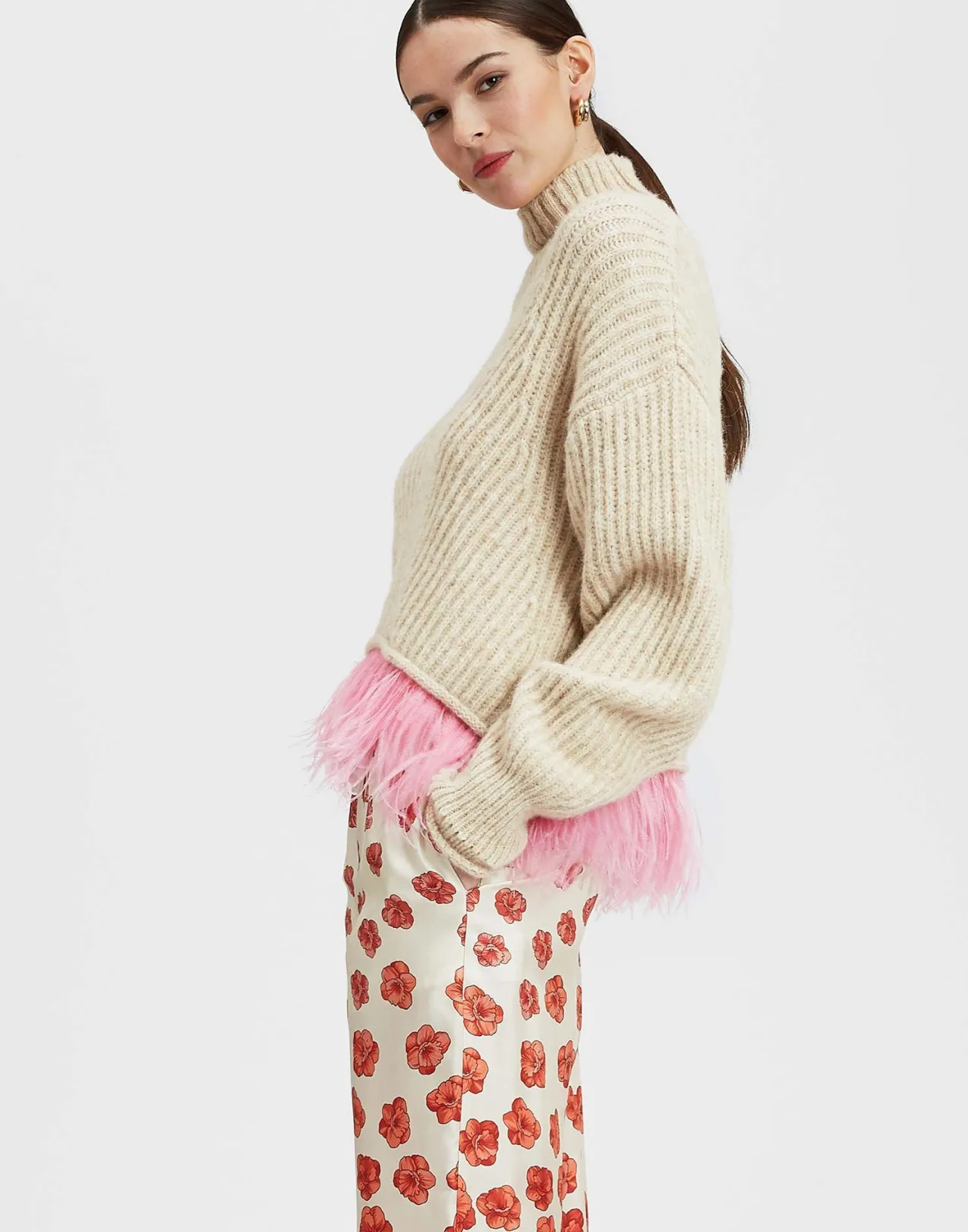 Shop La DoubleJ High Kick SweaterIvory in Wool With Feathers