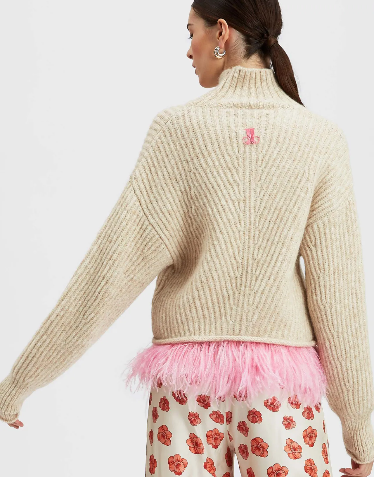 Shop La DoubleJ High Kick SweaterIvory in Wool With Feathers