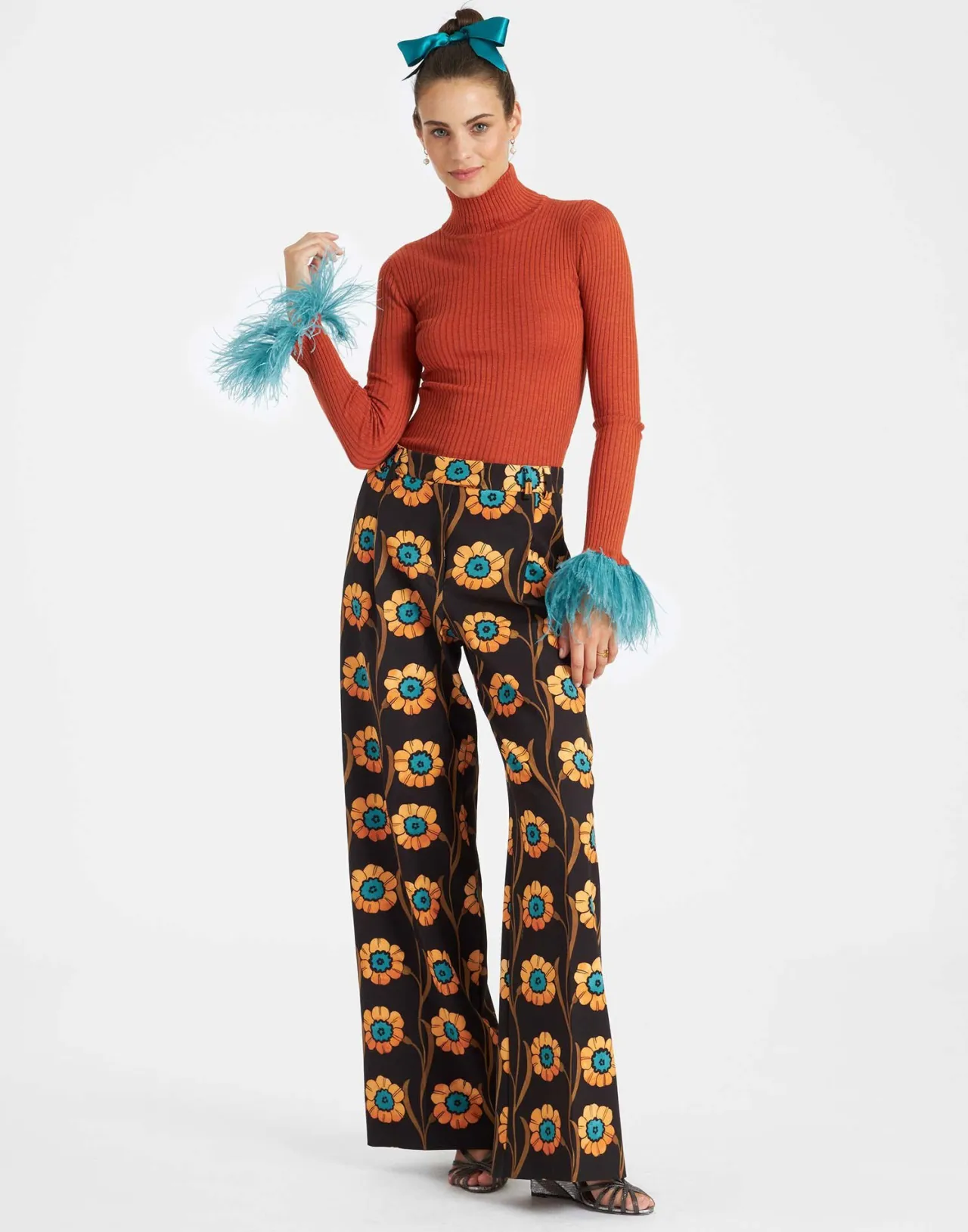 Cheap La DoubleJ High Kick TopOrange in Ribbed Silk Cashmere With Feathers