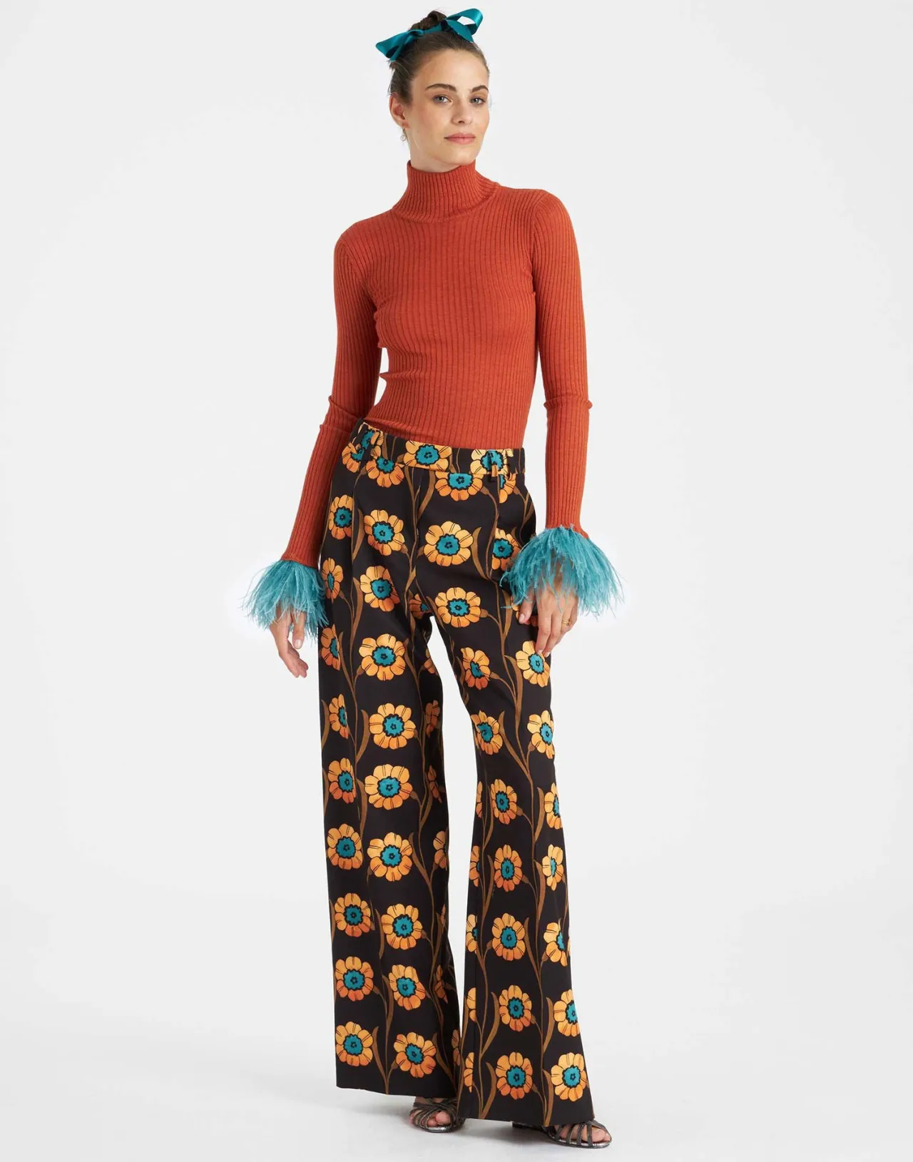 Cheap La DoubleJ High Kick TopOrange in Ribbed Silk Cashmere With Feathers
