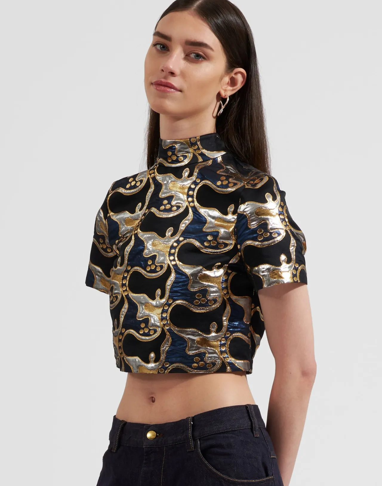 Flash Sale La DoubleJ Juliet Crop TopSpritz Blu in Jacquard