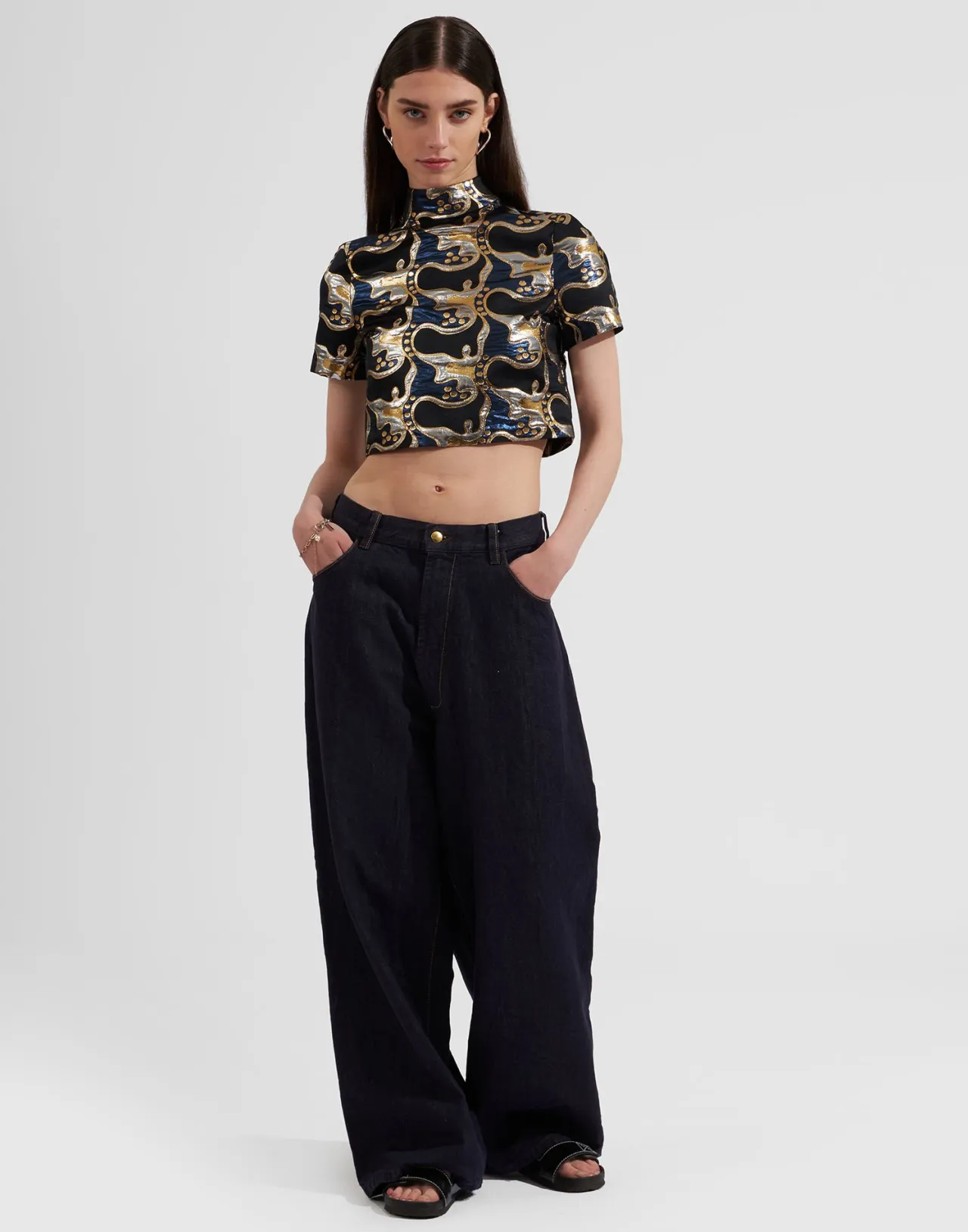 Flash Sale La DoubleJ Juliet Crop TopSpritz Blu in Jacquard