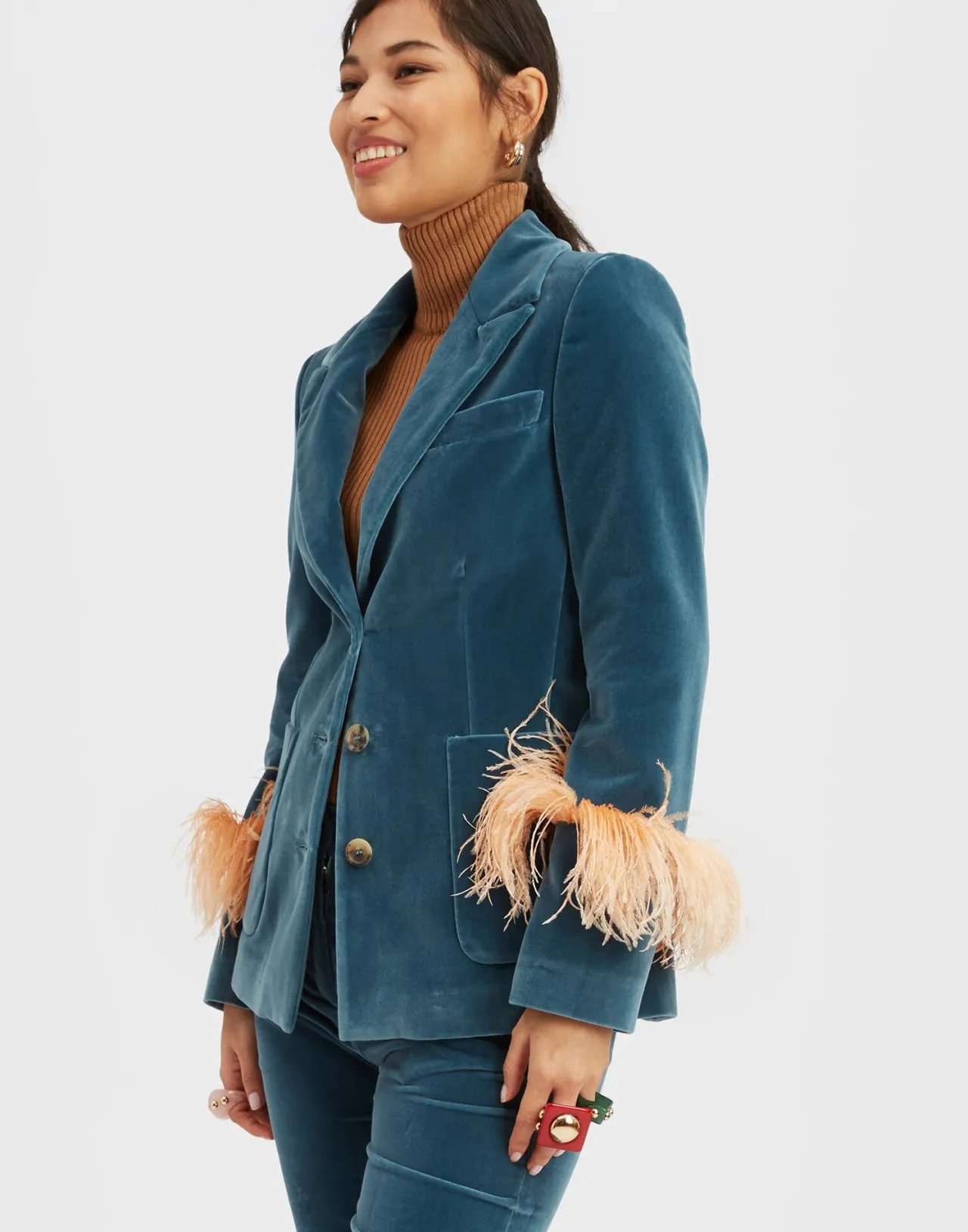 Fashion La DoubleJ Keaton JacketLight Blue in Velvet With Feathers