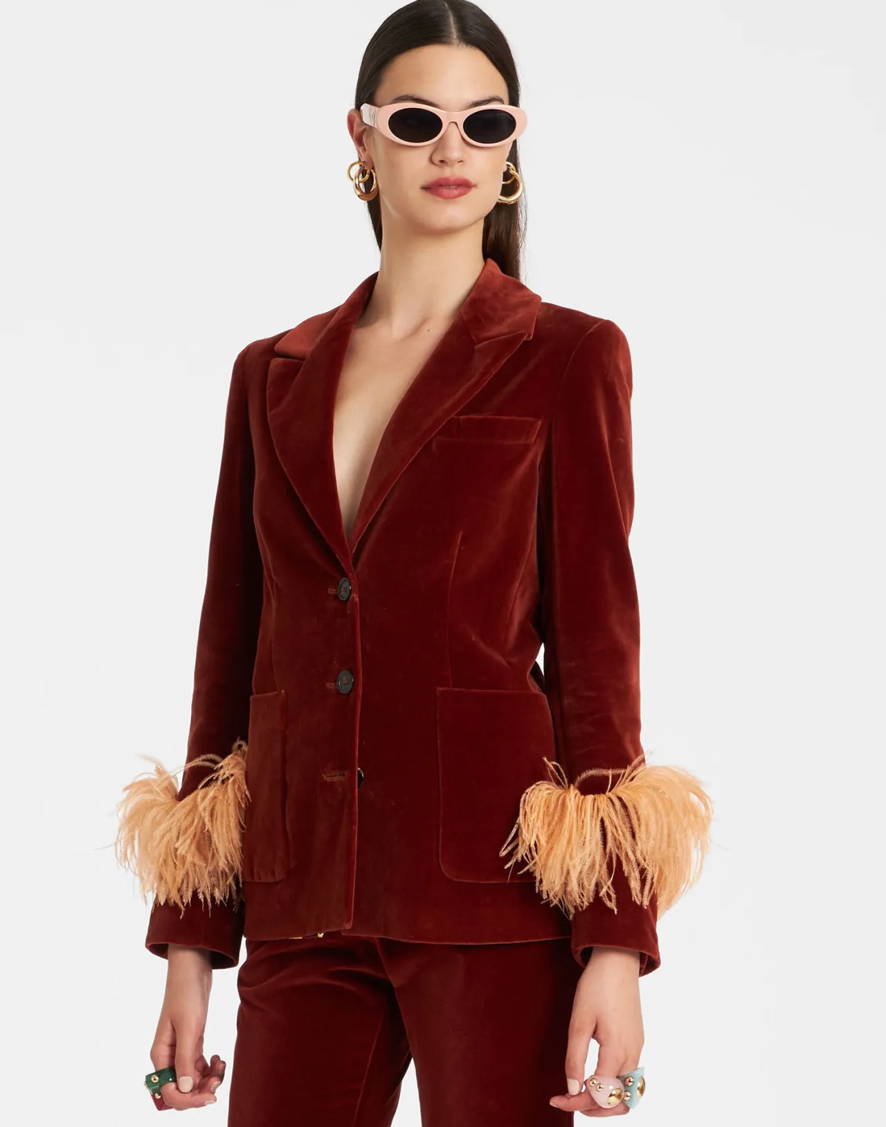 Best La DoubleJ Keaton JacketTerracotta in Velvet With Feathers