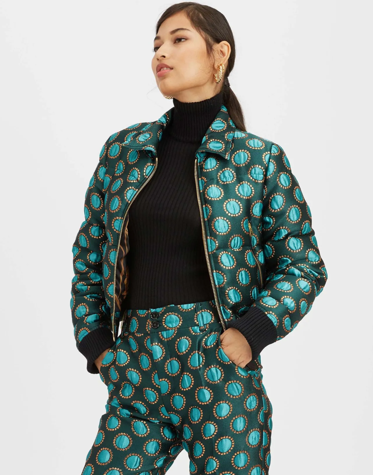 Clearance La DoubleJ La Comasca Puffer BomberWinter Sun Emerald in Jacquard