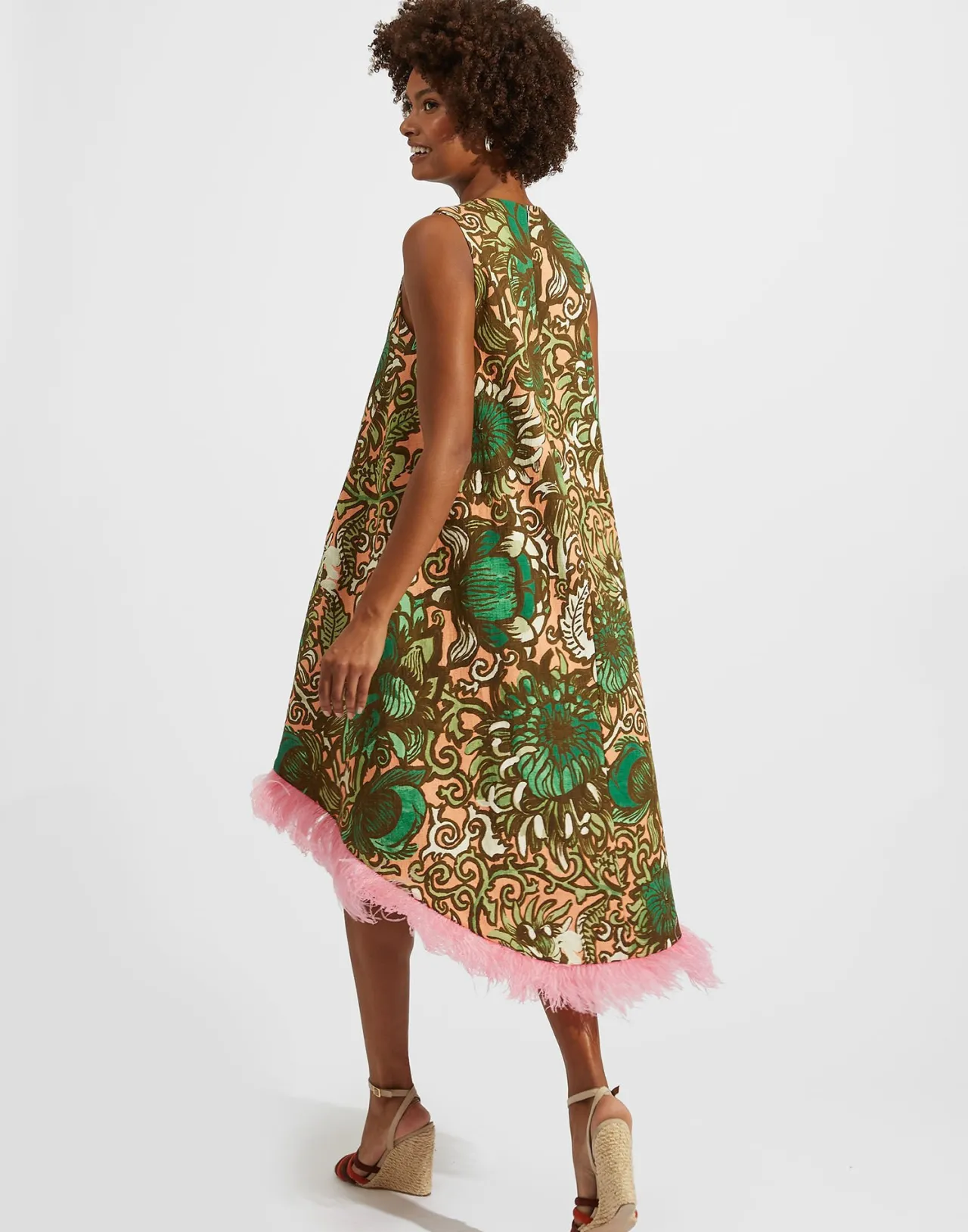 Online La DoubleJ La Scala High Dress (With Feathers)Anemone Pink in Shot Cotton