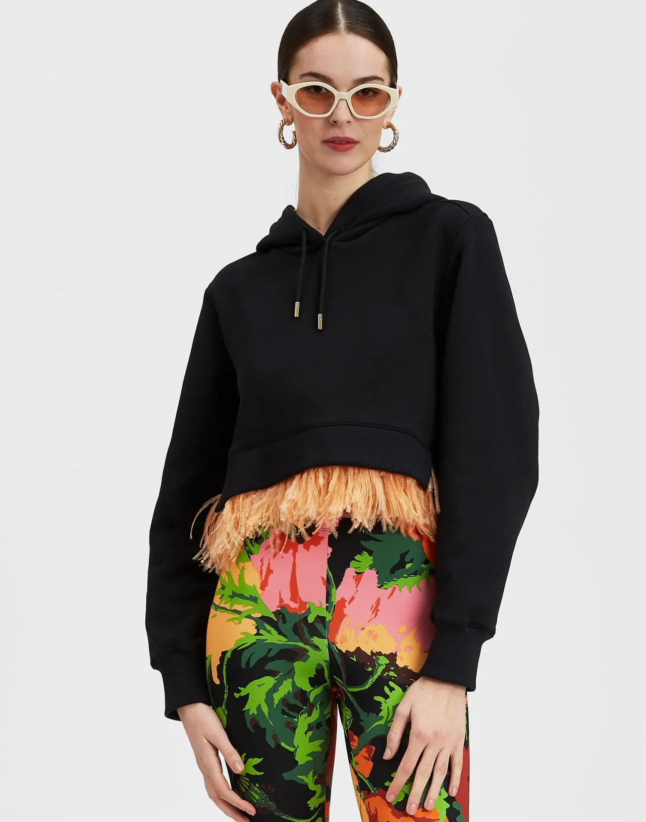 Store La DoubleJ La Scala HoodieBlack in Heavy Jersey With Feathers