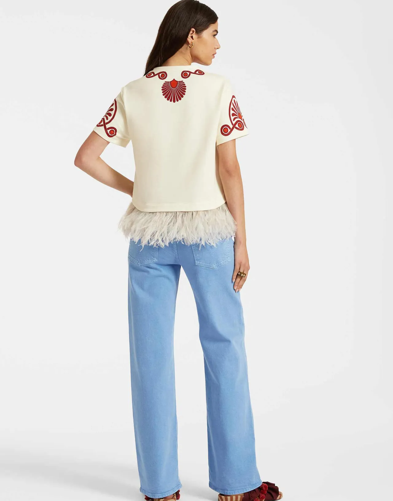 Clearance La DoubleJ La Scala TeeMedallion Placée Cream in Heavy Jersey With Feathers