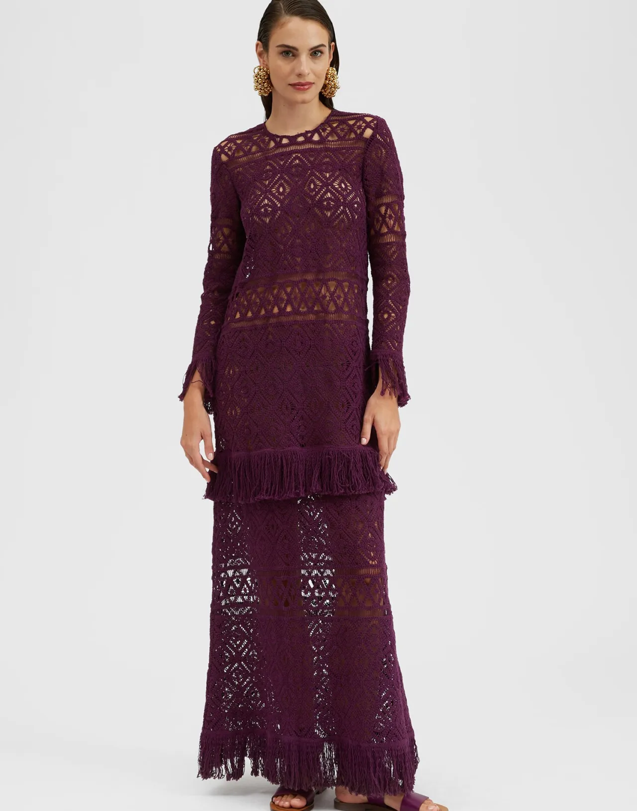 Sale La DoubleJ Lacey Long Sleeve Swing DressPlaza Purple in Macramé