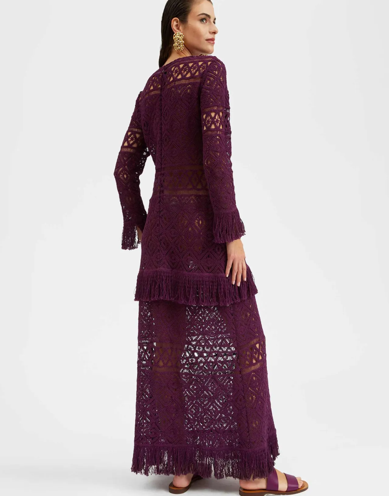 Sale La DoubleJ Lacey Long Sleeve Swing DressPlaza Purple in Macramé