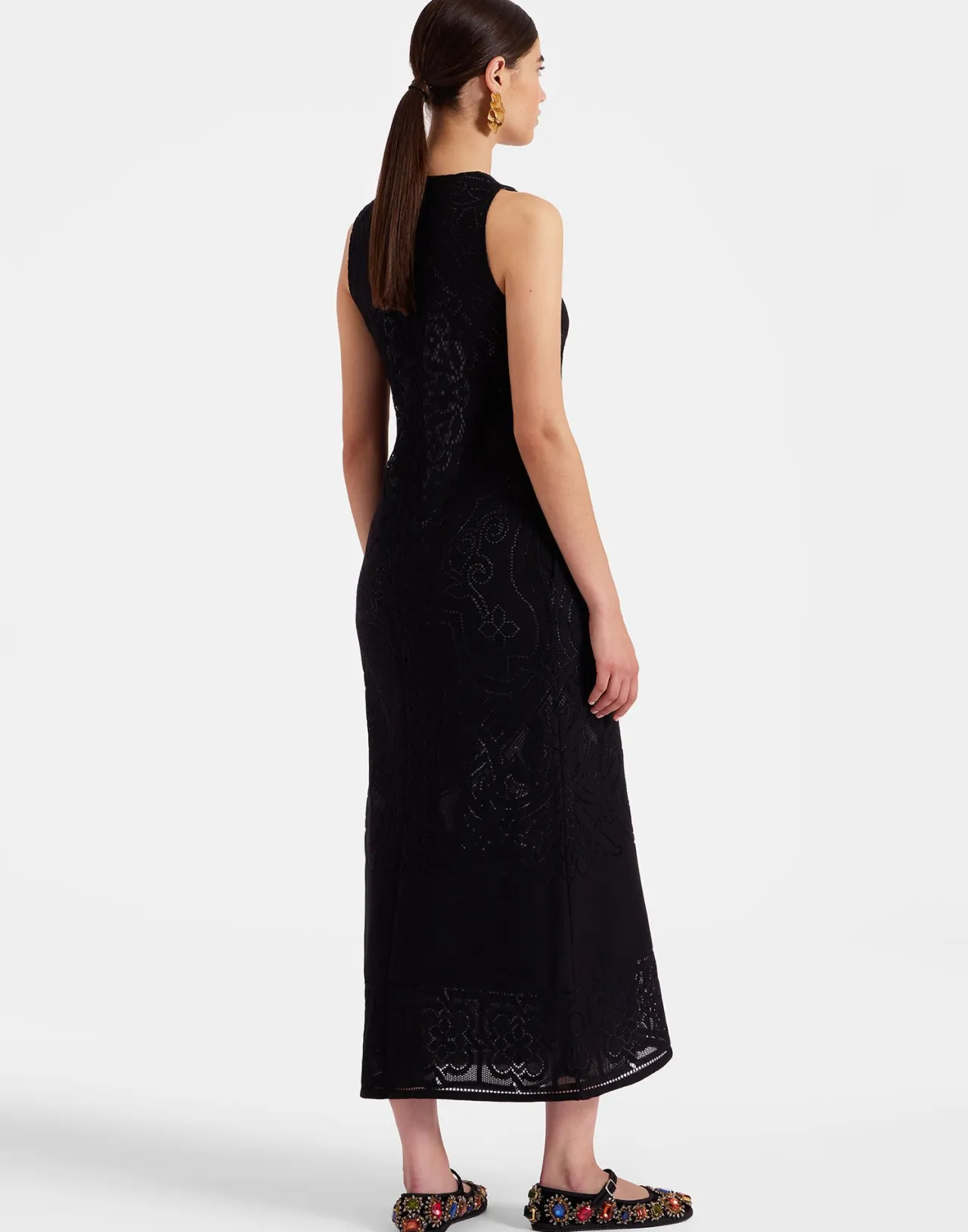 Sale La DoubleJ Lacey Racer DressSolid Black in Embroidered Cotton