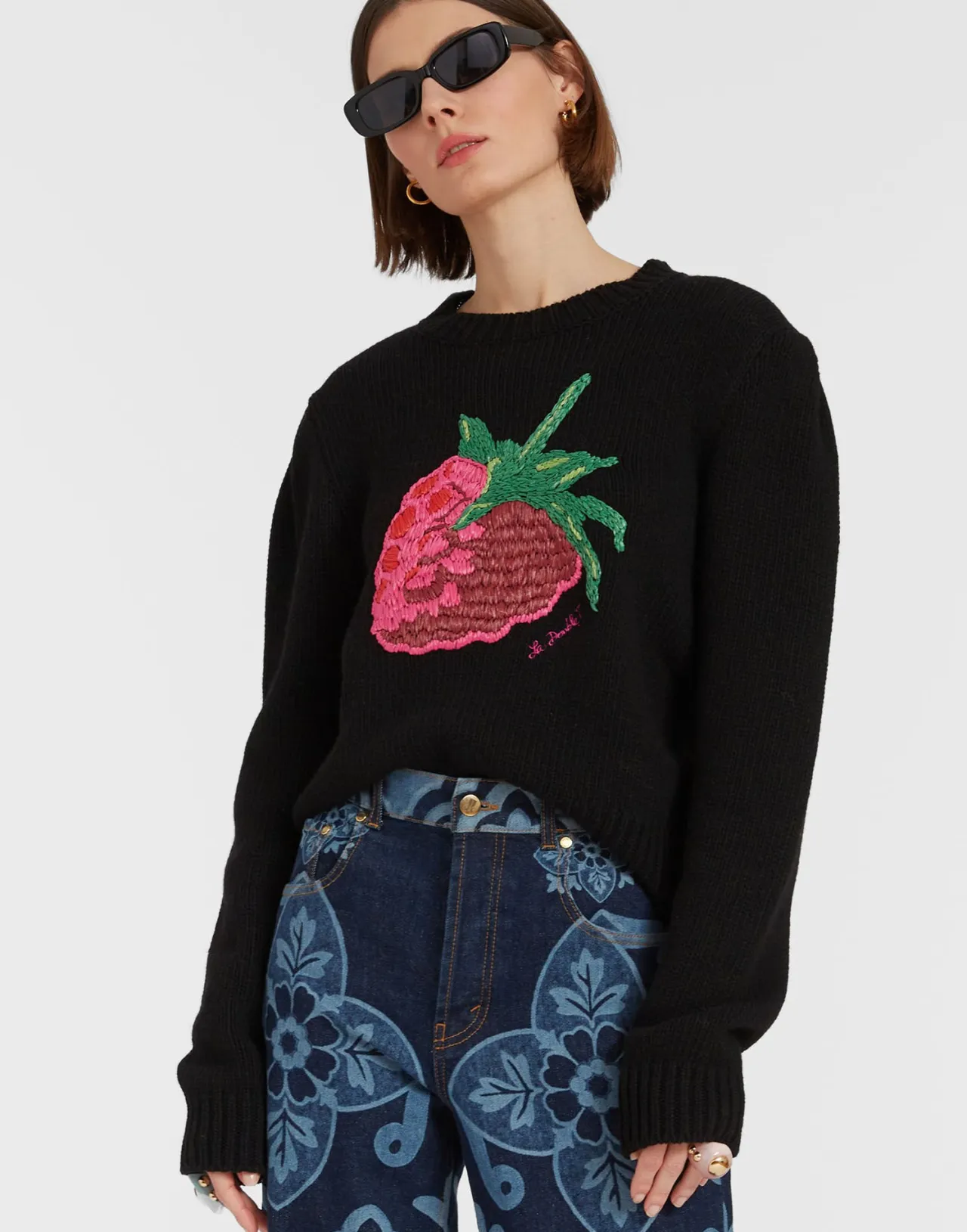 Hot La DoubleJ Lampone SweaterBlack in Wool Embroidered