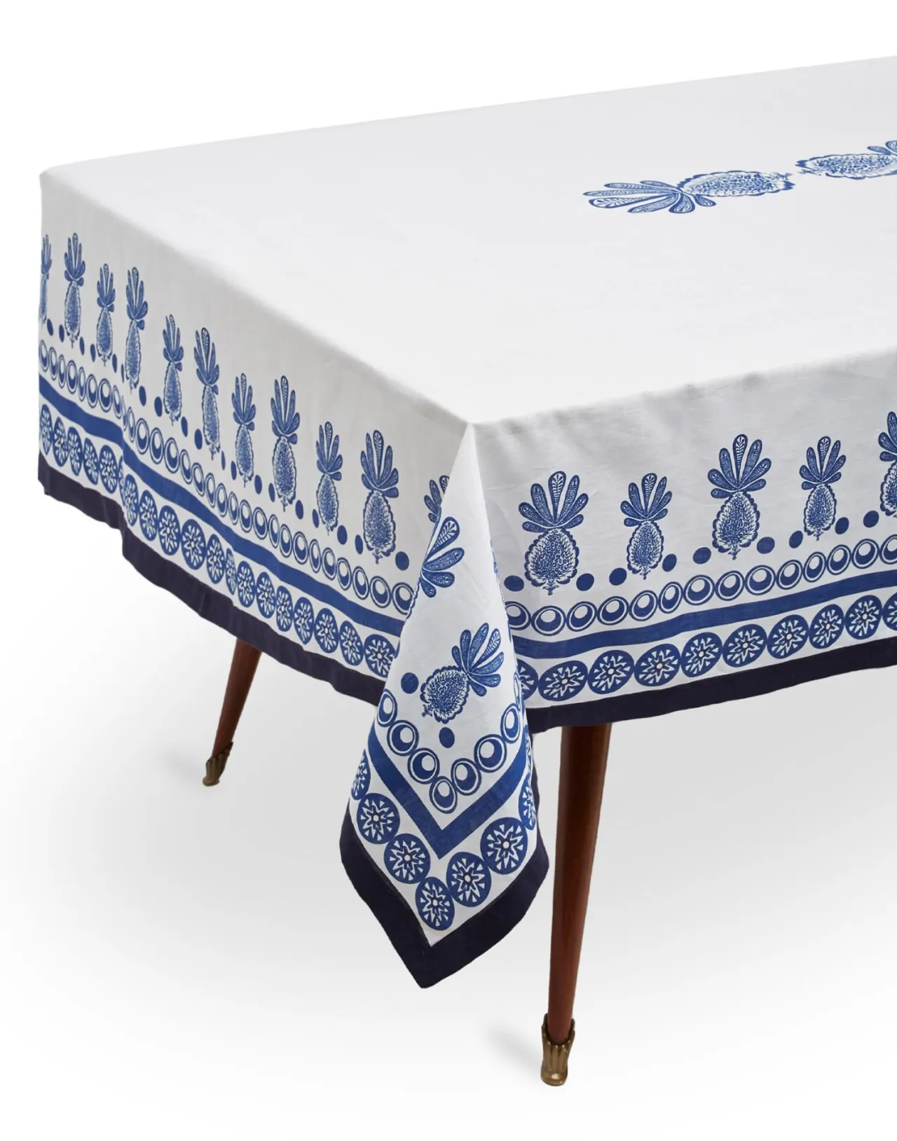 Store La DoubleJ Large TableclothBig Pineapple Blu (Placée) in Linen