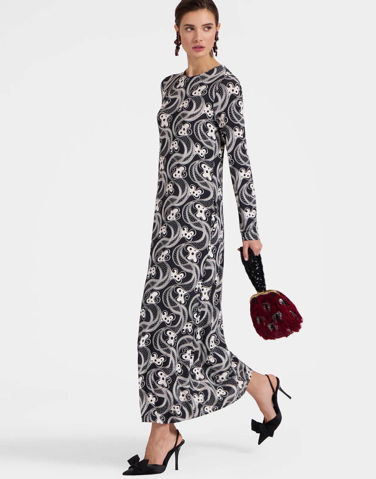 Cheap La DoubleJ Long Sleeve Swing DressAperol Black & White in Flowy Jersey