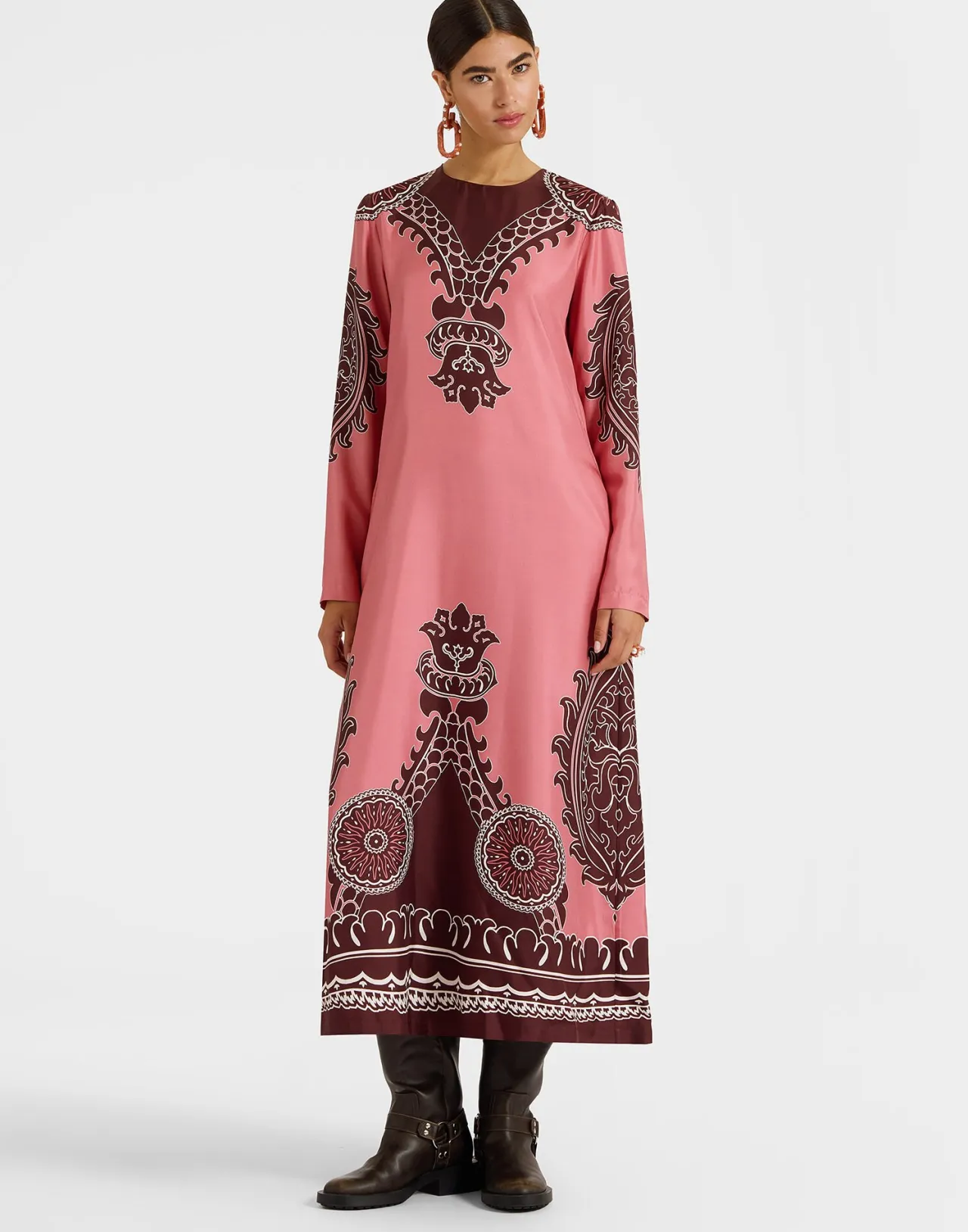 Cheap La DoubleJ Long Sleeve Swing DressOltrarno Placée Pink in Silk Twill