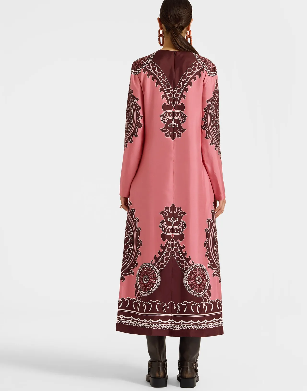 New La DoubleJ Long Sleeve Swing DressOltrarno Placée Pink in Silk Twill